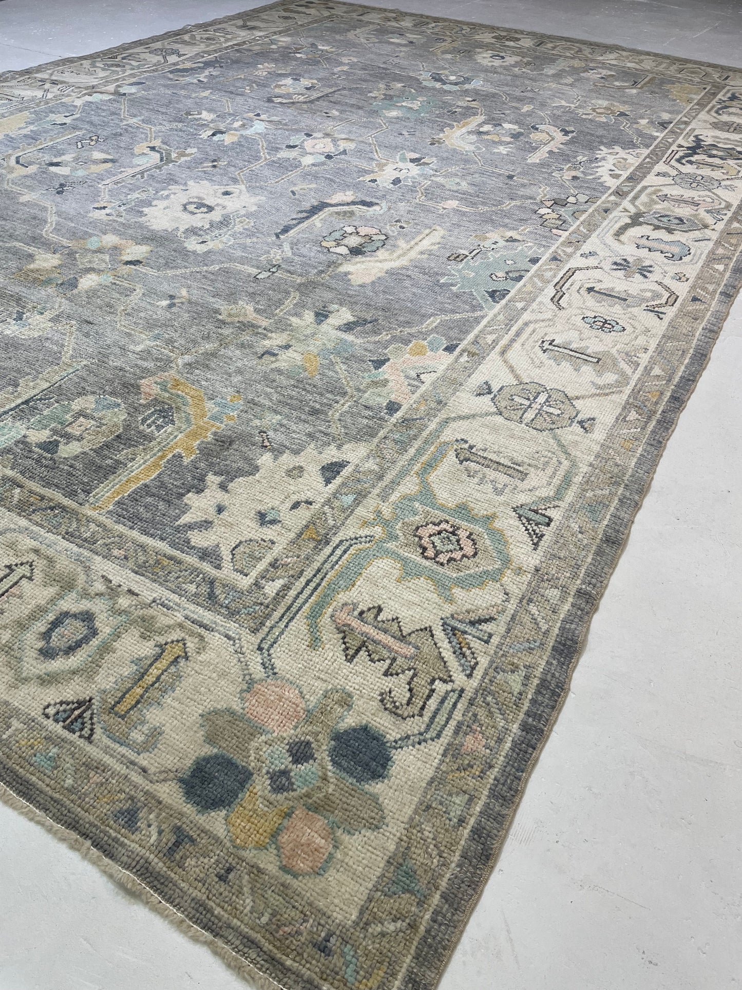 Hand-Knotted Wool Rug Turkish Oushak 9'7" x 14'1"