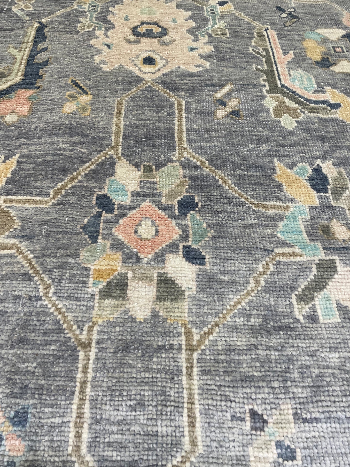 Hand-Knotted Wool Rug Turkish Oushak 9'7" x 14'1"