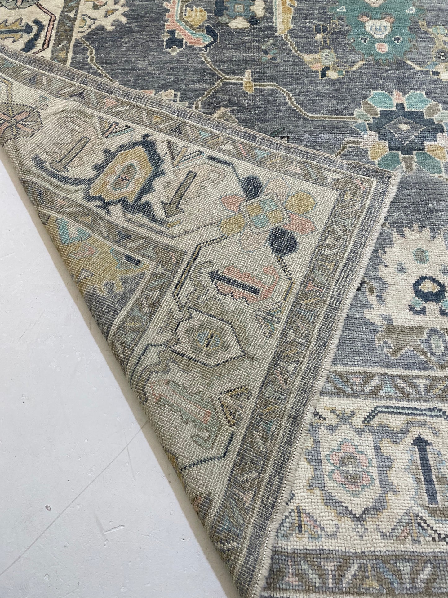 Hand-Knotted Wool Rug Turkish Oushak 9'7" x 14'1"