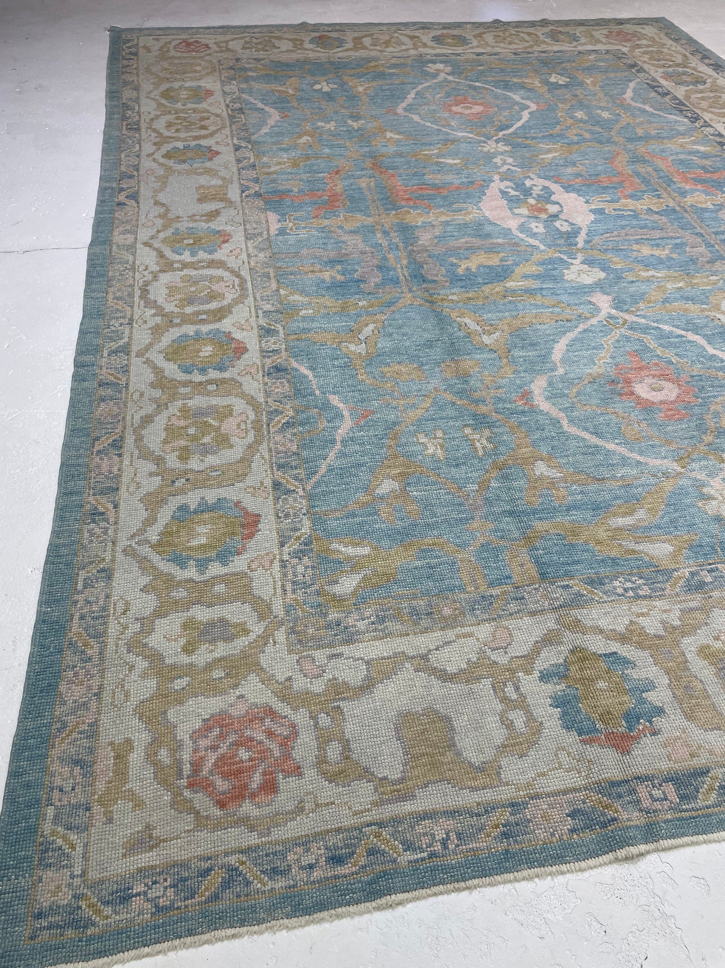 Hand-Knotted Wool Rug Turkish Oushak 10' x 13'8"
