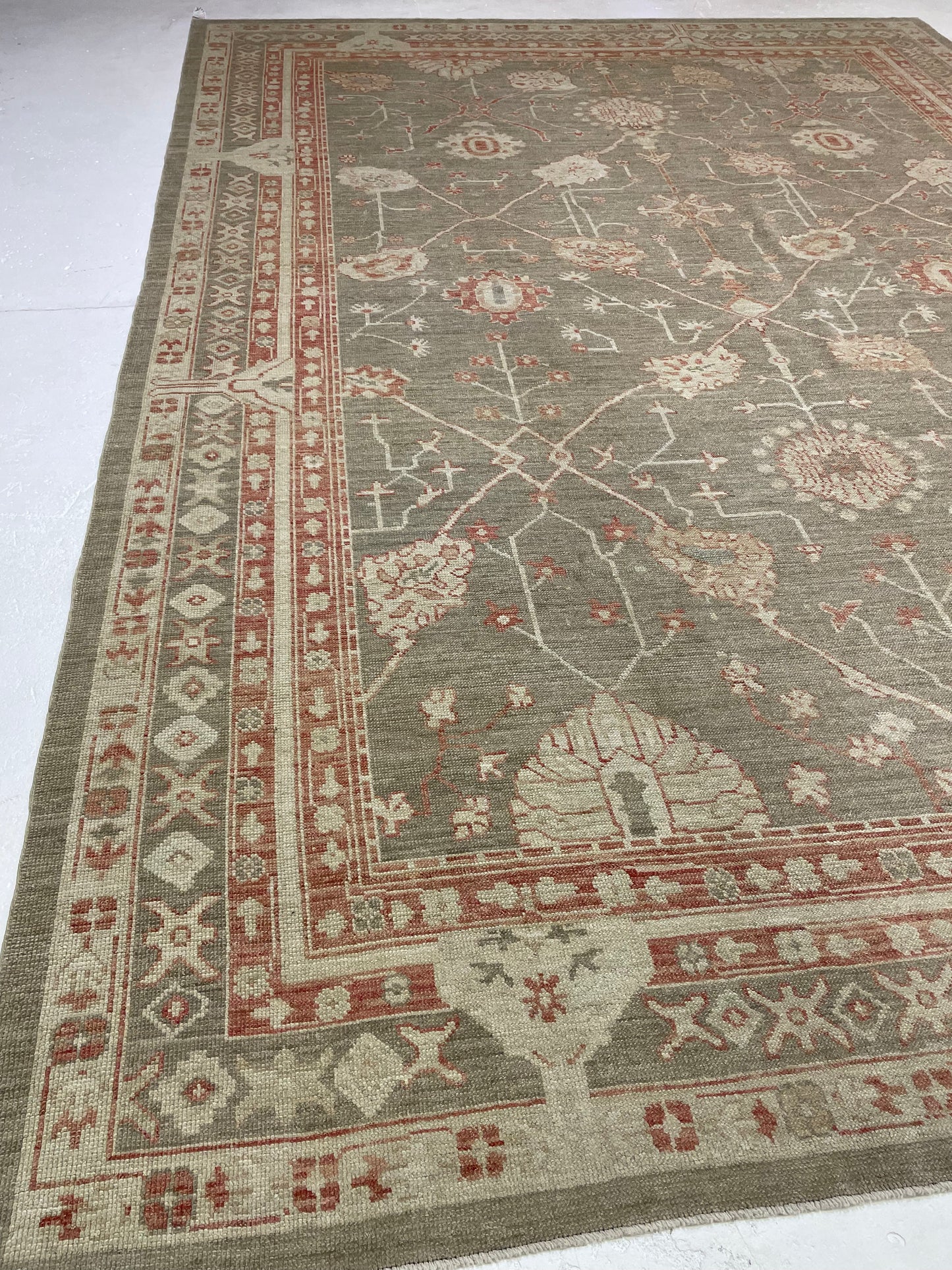 Hand-Knotted Wool Rug Turkish Oushak 10'4" x 14'5"