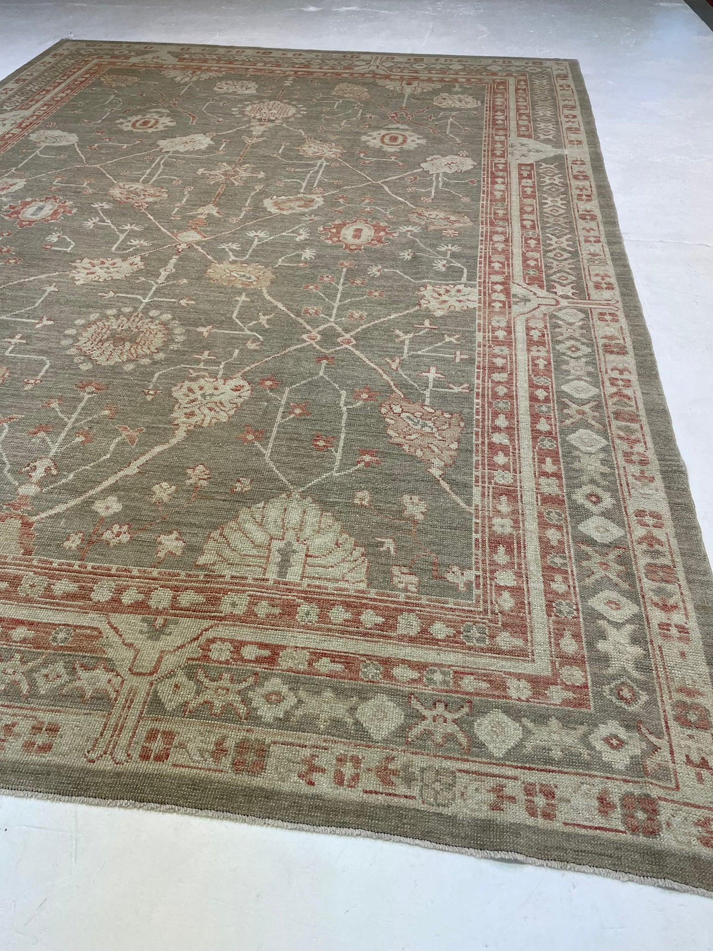 Hand-Knotted Wool Rug Turkish Oushak 10'4" x 14'5"