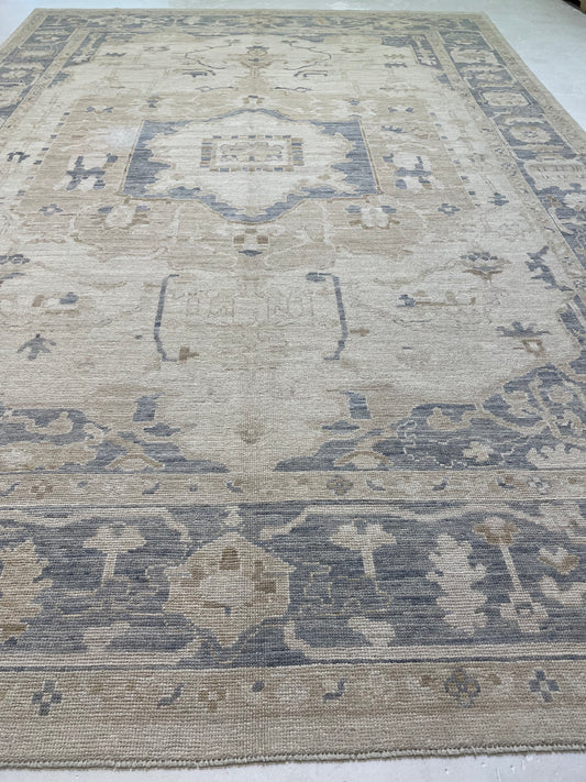Hand-Knotted Wool Rug Turkish Oushak 9'9" x 14'3"