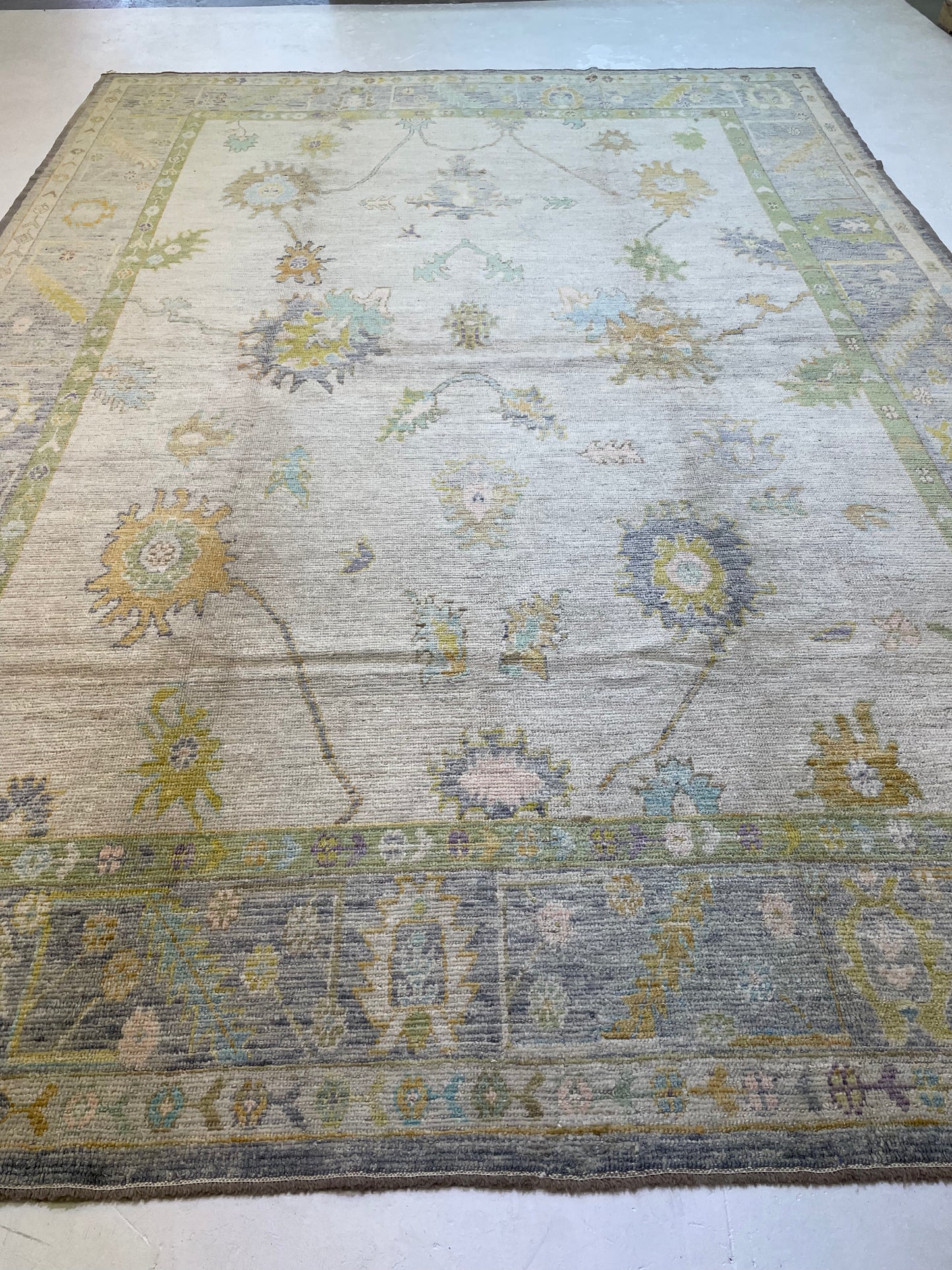 Hand-Knotted Wool Rug Turkish Oushak 10'2" x 14'2"