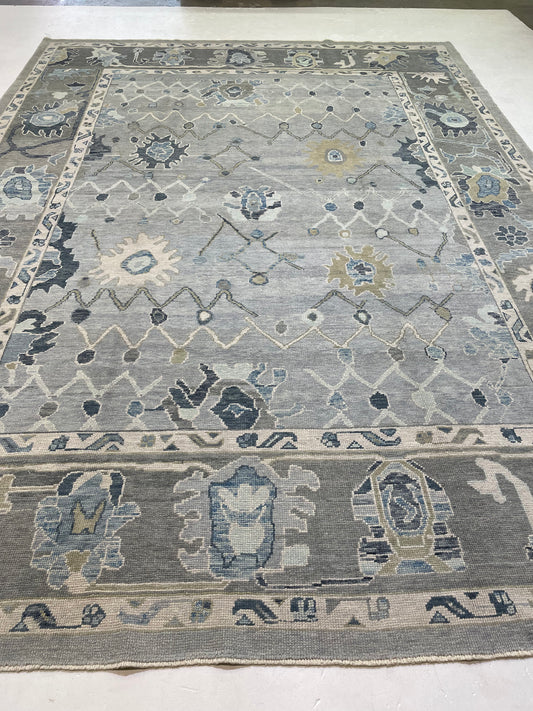Hand-Knotted Wool Rug Turkish Oushak 10'4" x 14'1"