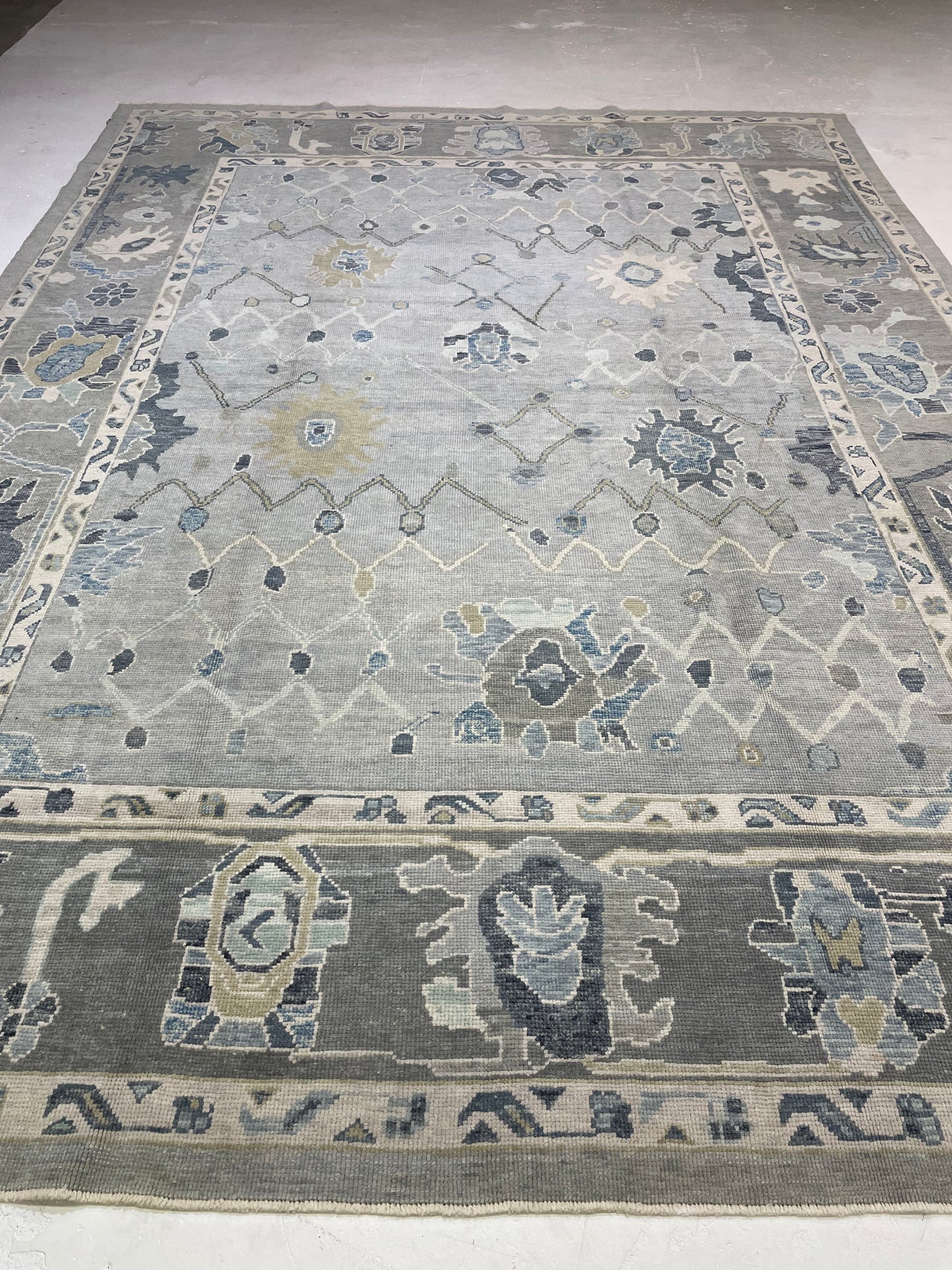 Hand-Knotted Wool Rug Turkish Oushak 10'4" x 14'1"