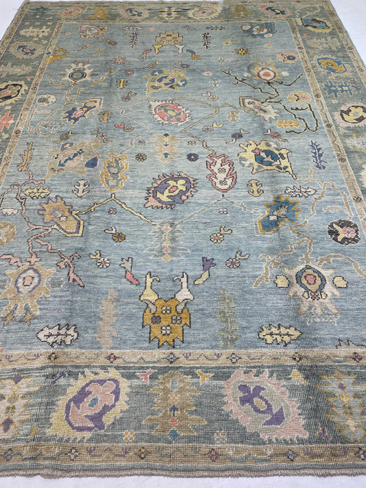 Hand-Knotted Wool Rug Turkish Oushak 8'9" x 11'9"