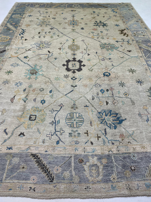 Hand-Knotted Wool Rug Turkish Oushak 9'11" x 14'