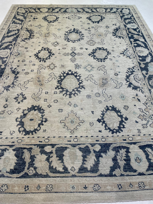 Hand-Knotted Wool Rug Turkish Oushak 9'1" x 12'2"