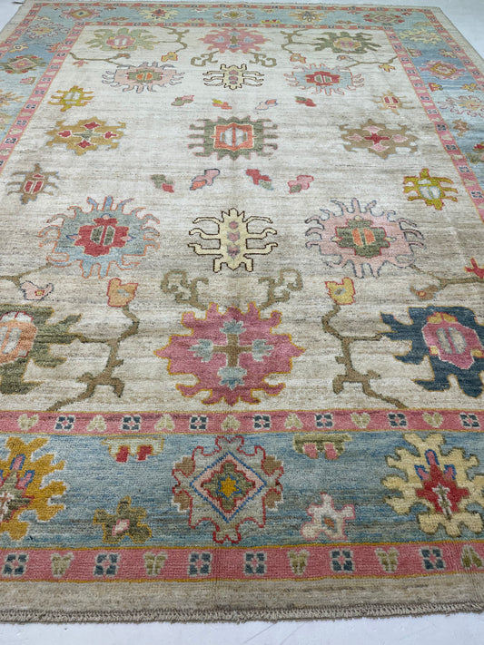 Hand-Knotted Wool Rug Turkish Oushak 10'6" x 13'7"