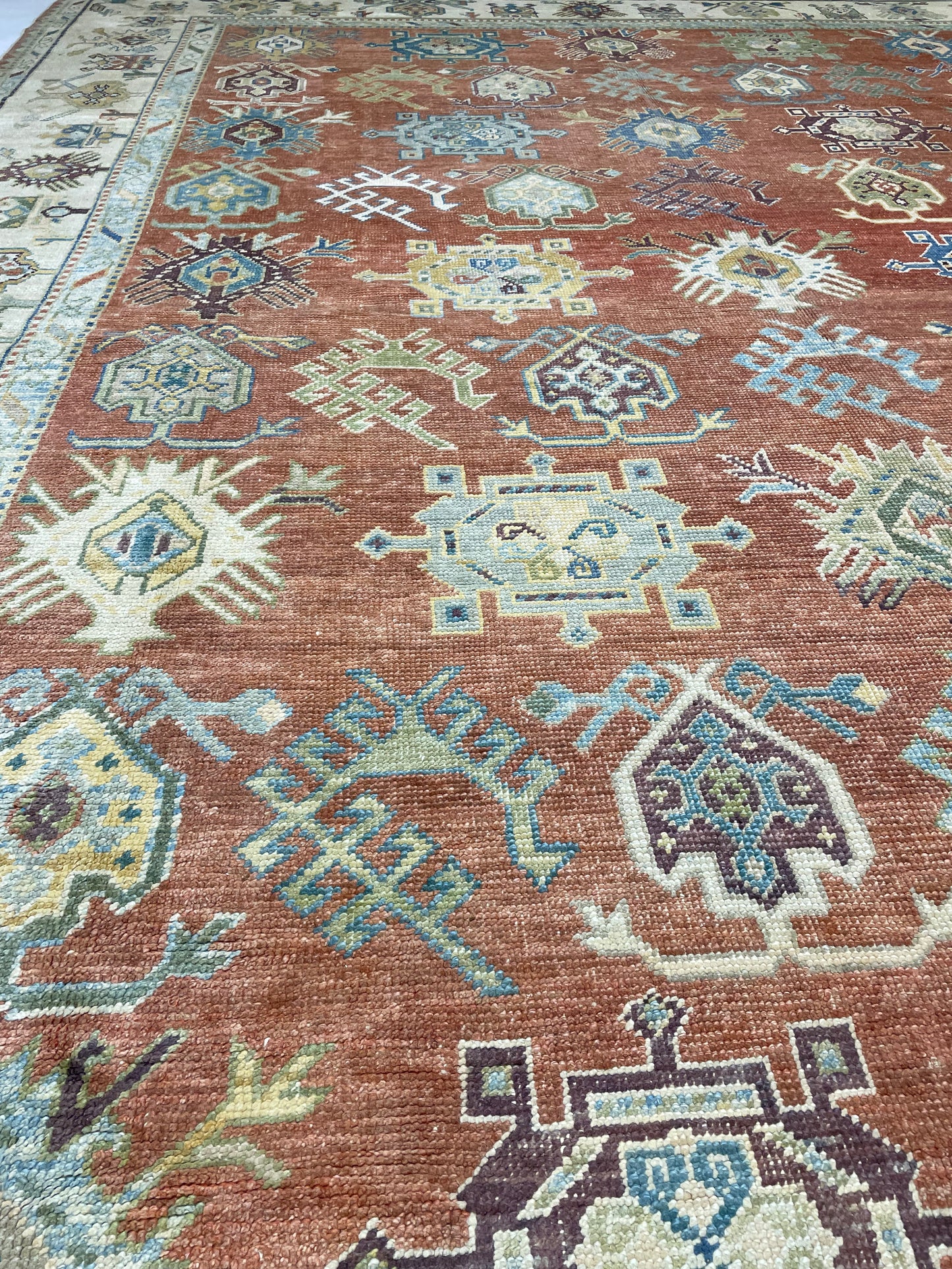 Hand-Knotted Wool Rug Turkish Oushak 12'2" x 17'