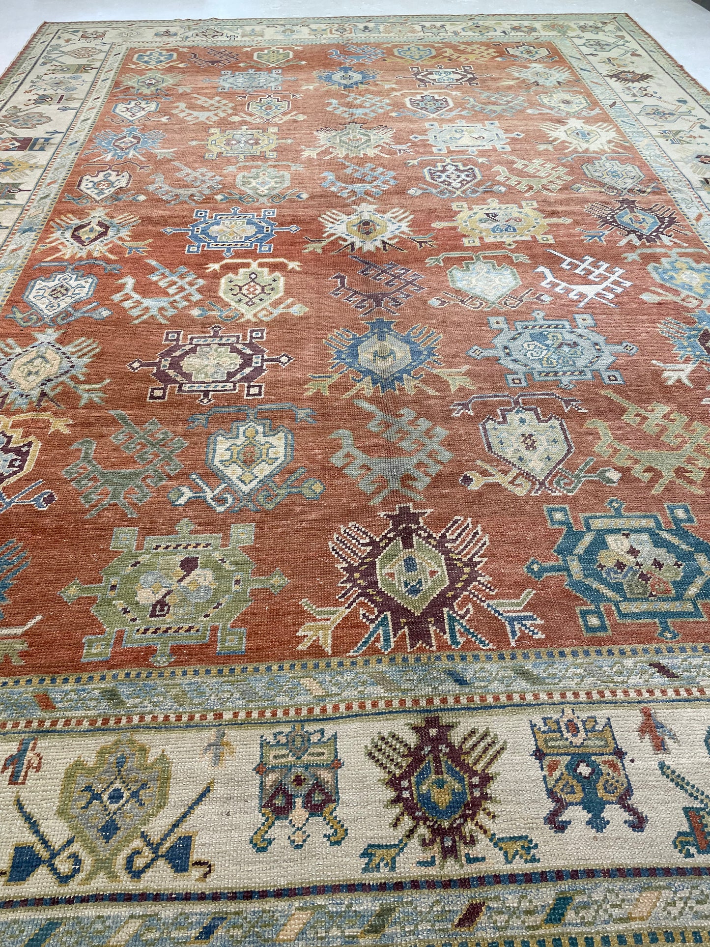 Hand-Knotted Wool Rug Turkish Oushak 12'2" x 17'