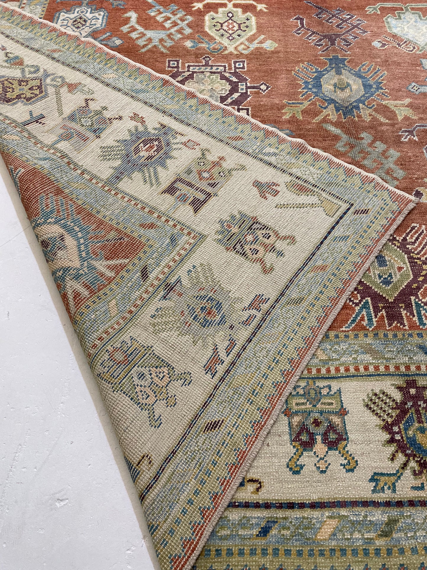 Hand-Knotted Wool Rug Turkish Oushak 12'2" x 17'