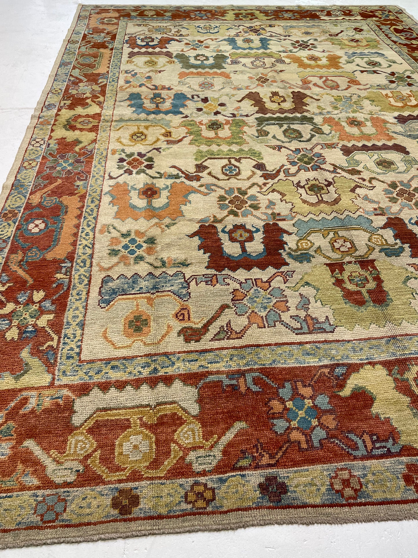 Hand-Knotted Wool Rug Turkish Oushak 10'7" x 14'10"
