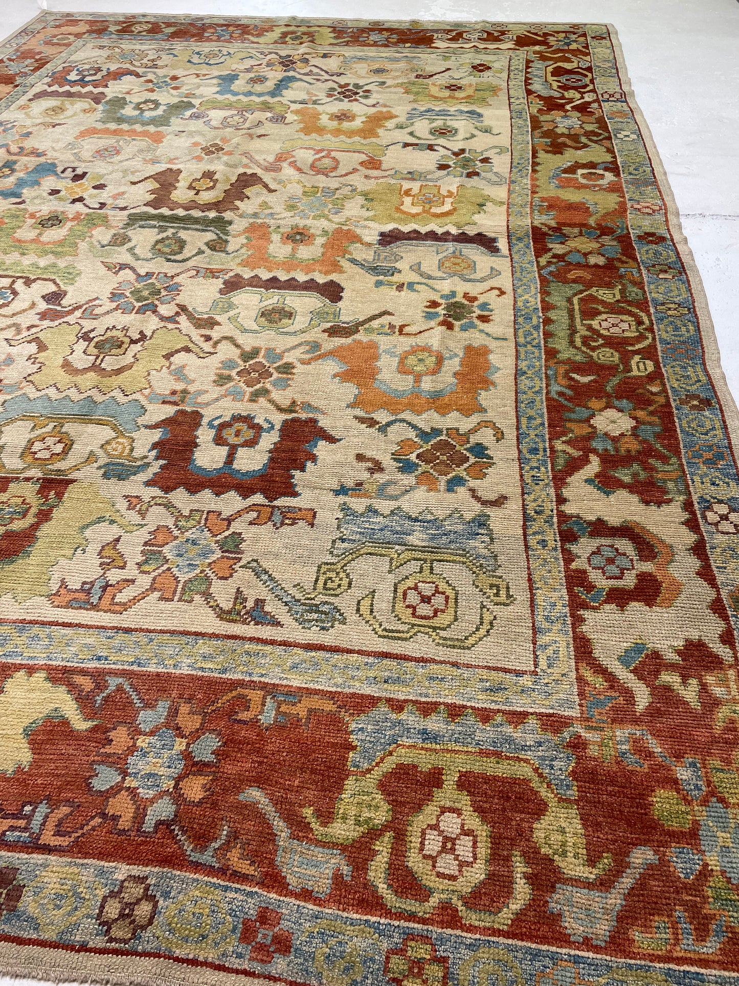 Hand-Knotted Wool Rug Turkish Oushak 10'7" x 14'10"