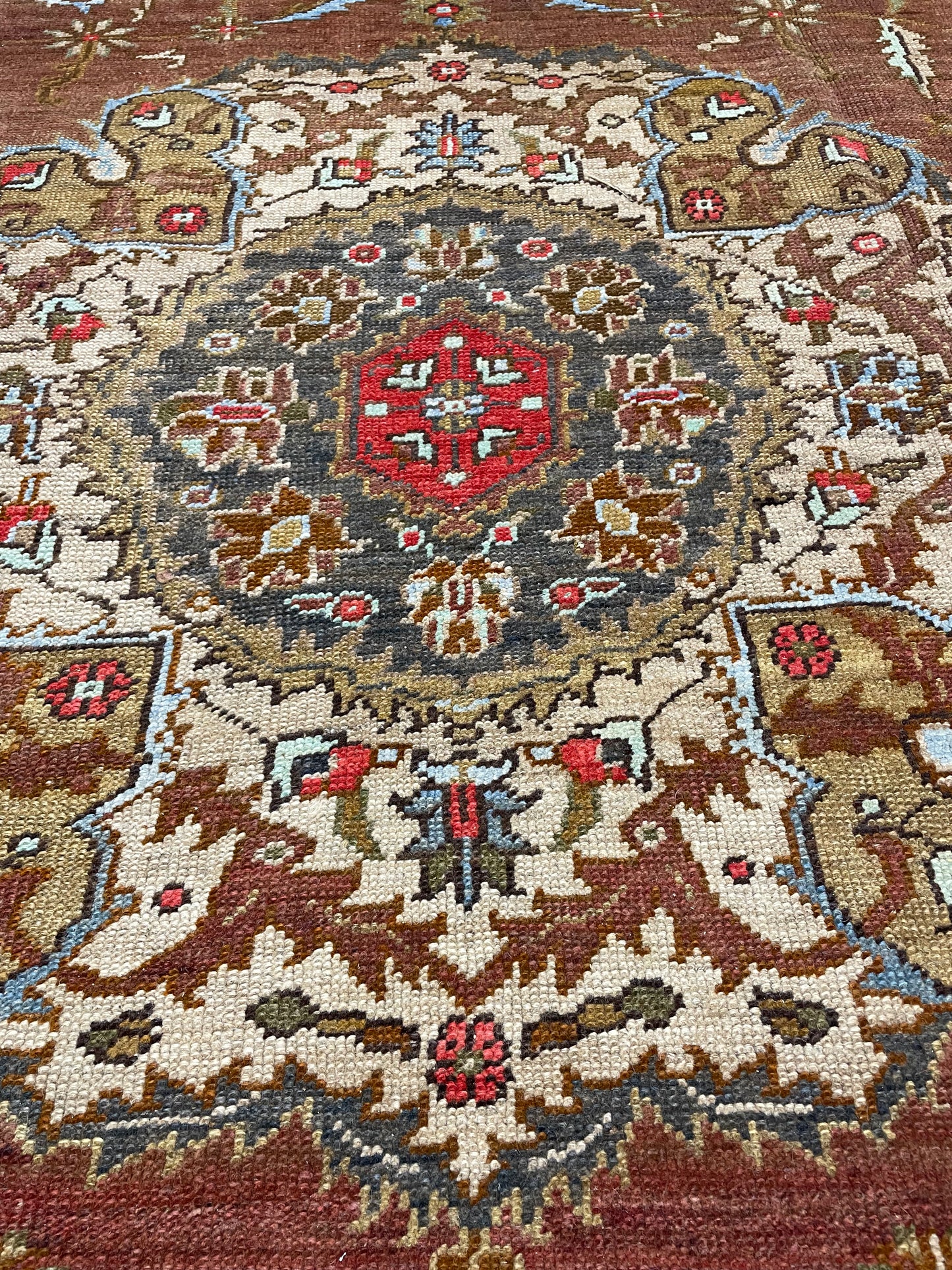 Hand-Knotted Wool Rug Turkish Oushak 7'8" x 12'