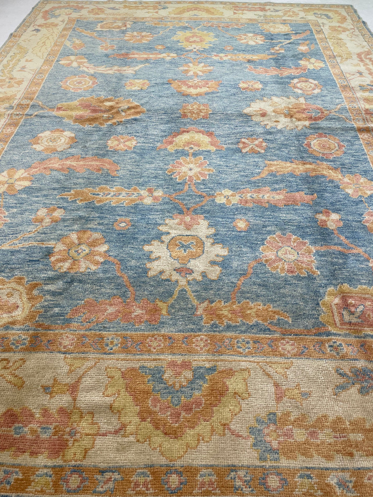 Hand-Knotted Wool Rug Turkish Oushak 9' x 12'