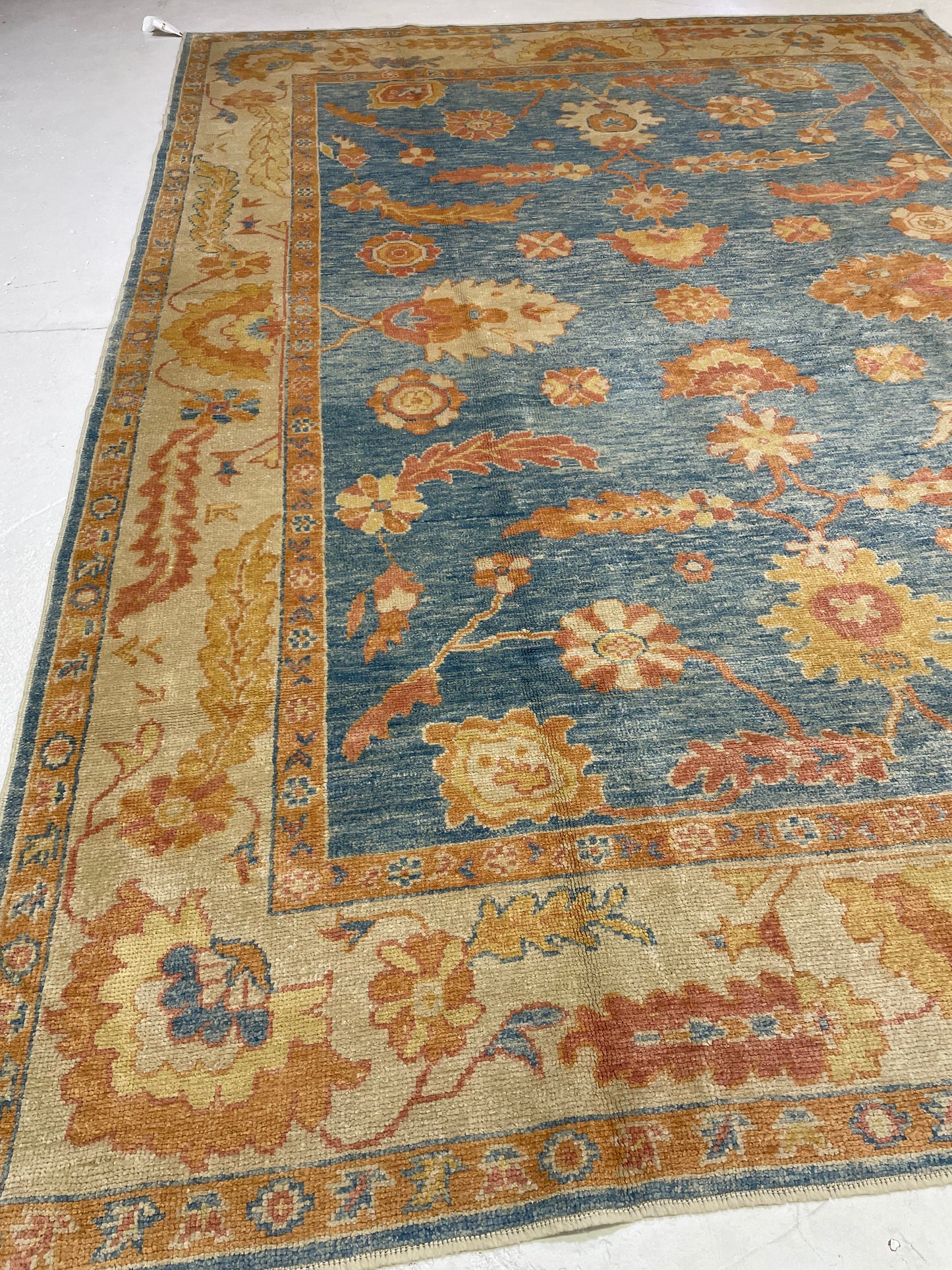 Hand-Knotted Wool Rug Turkish Oushak 9' x 12'
