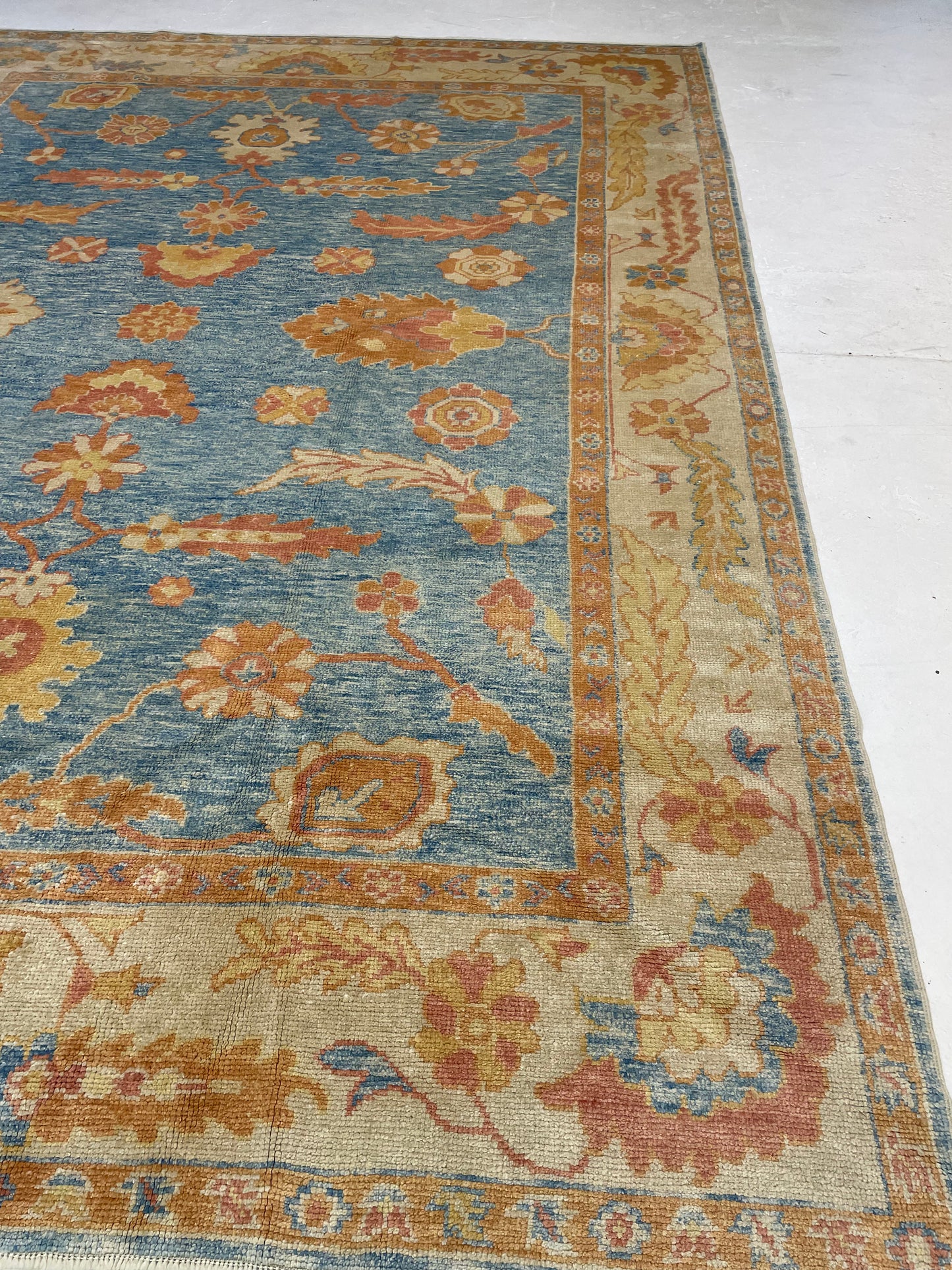 Hand-Knotted Wool Rug Turkish Oushak 9' x 12'