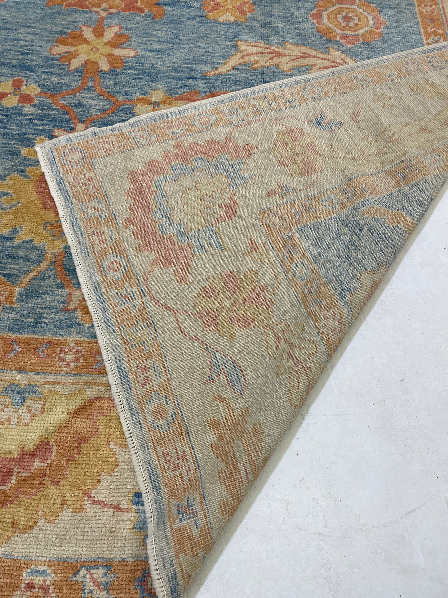 Hand-Knotted Wool Rug Turkish Oushak 9' x 12'