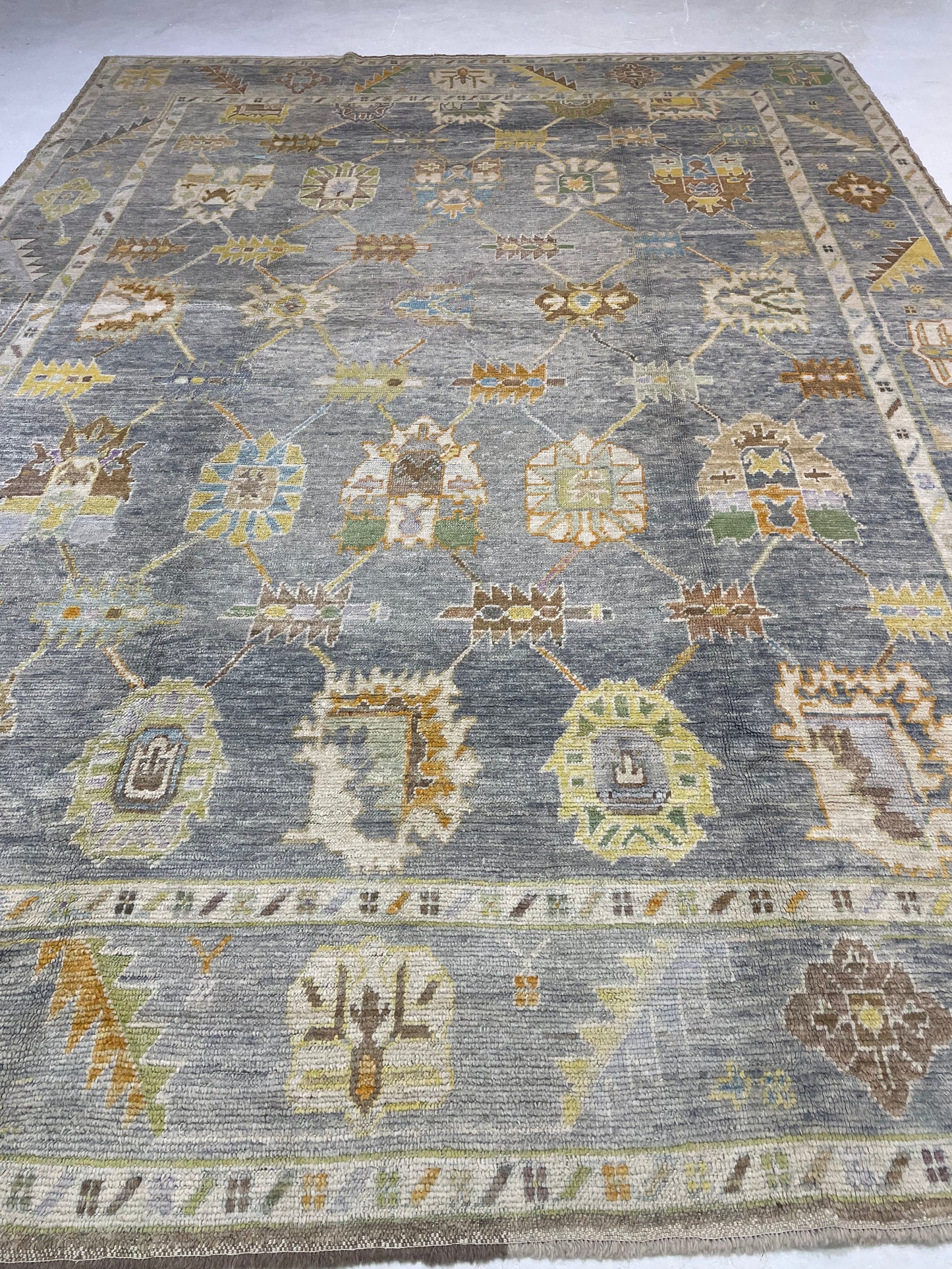 Hand-Knotted Wool Rug Turkish Oushak 10'2" x14'