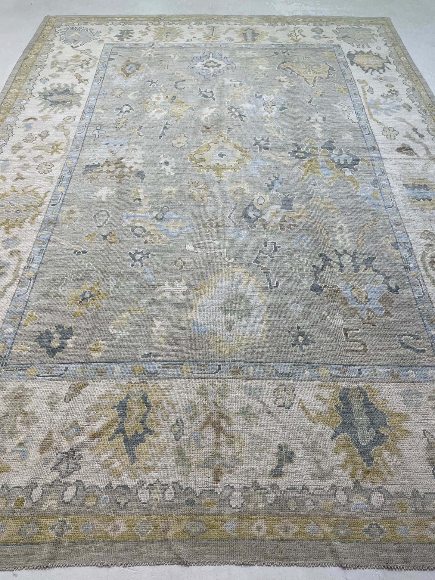 Hand-Knotted Wool Rug Turkish Oushak 9' x 12'4"