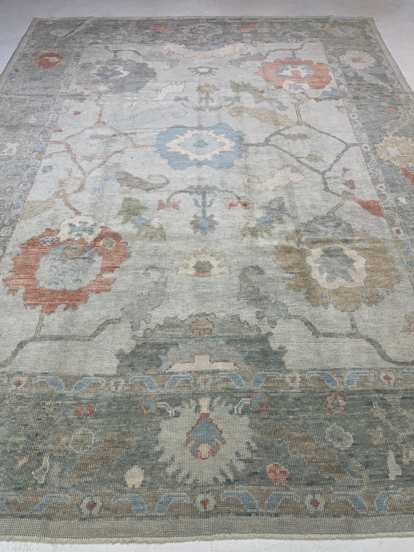 Hand-Knotted Wool Rug Turkish Oushak 9'1" x 11'11"