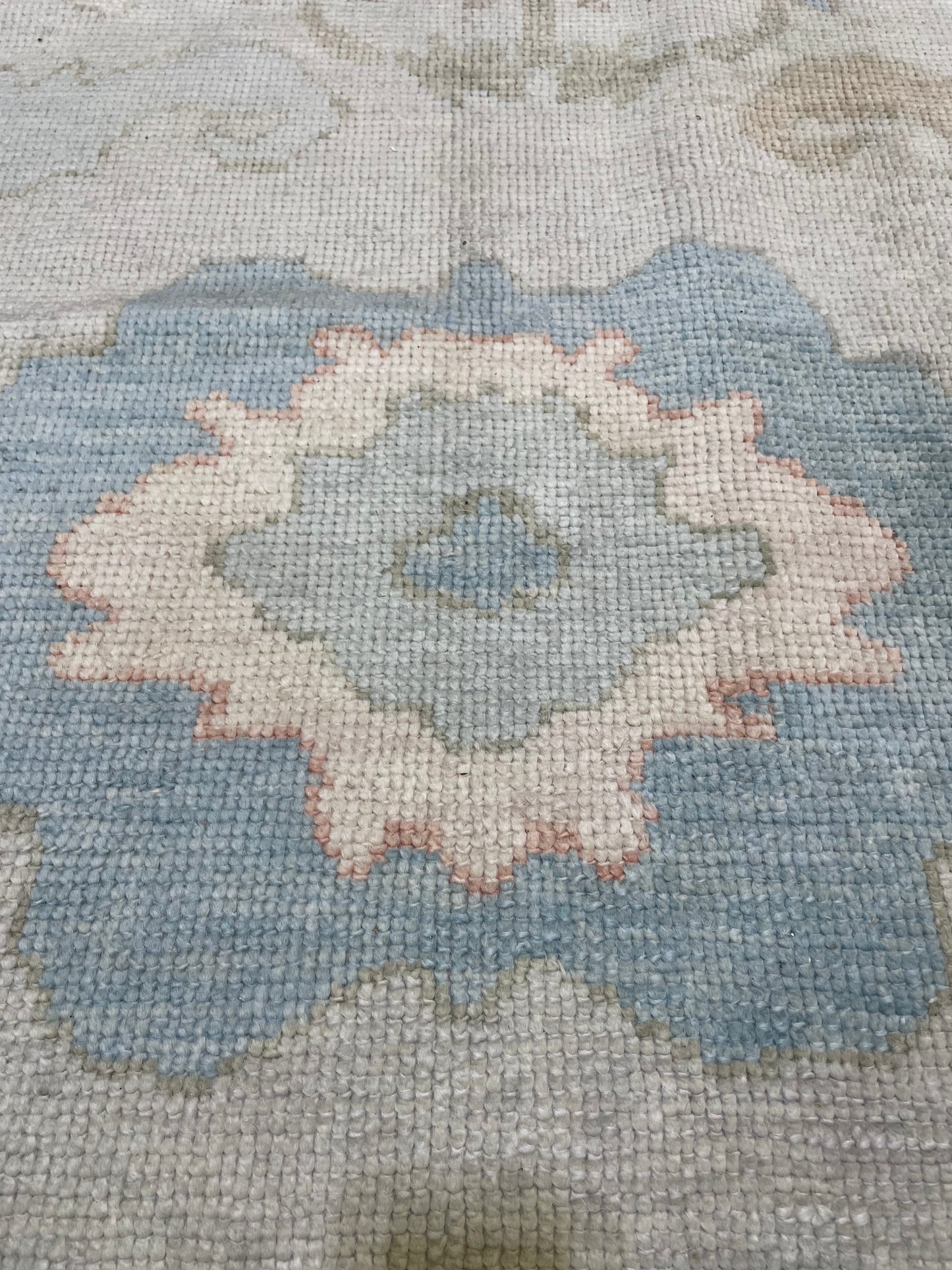 Hand-Knotted Wool Rug Turkish Oushak 9'1" x 11'11"