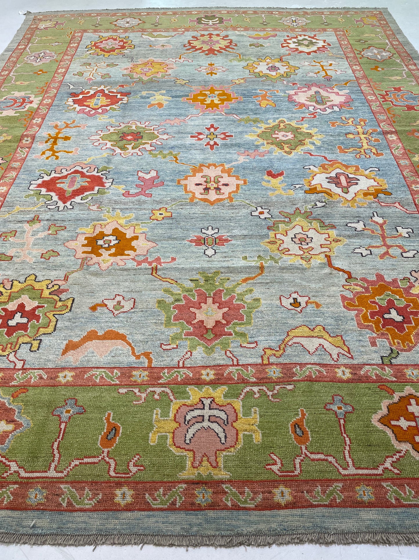 Hand-Knotted Wool Rug Turkish Oushak 11'4" x 14'6"