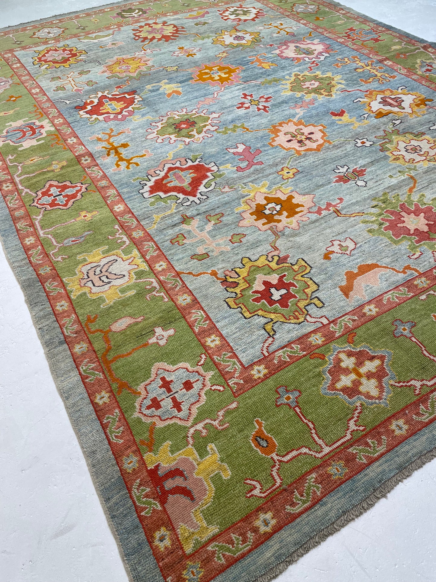 Hand-Knotted Wool Rug Turkish Oushak 11'4" x 14'6"