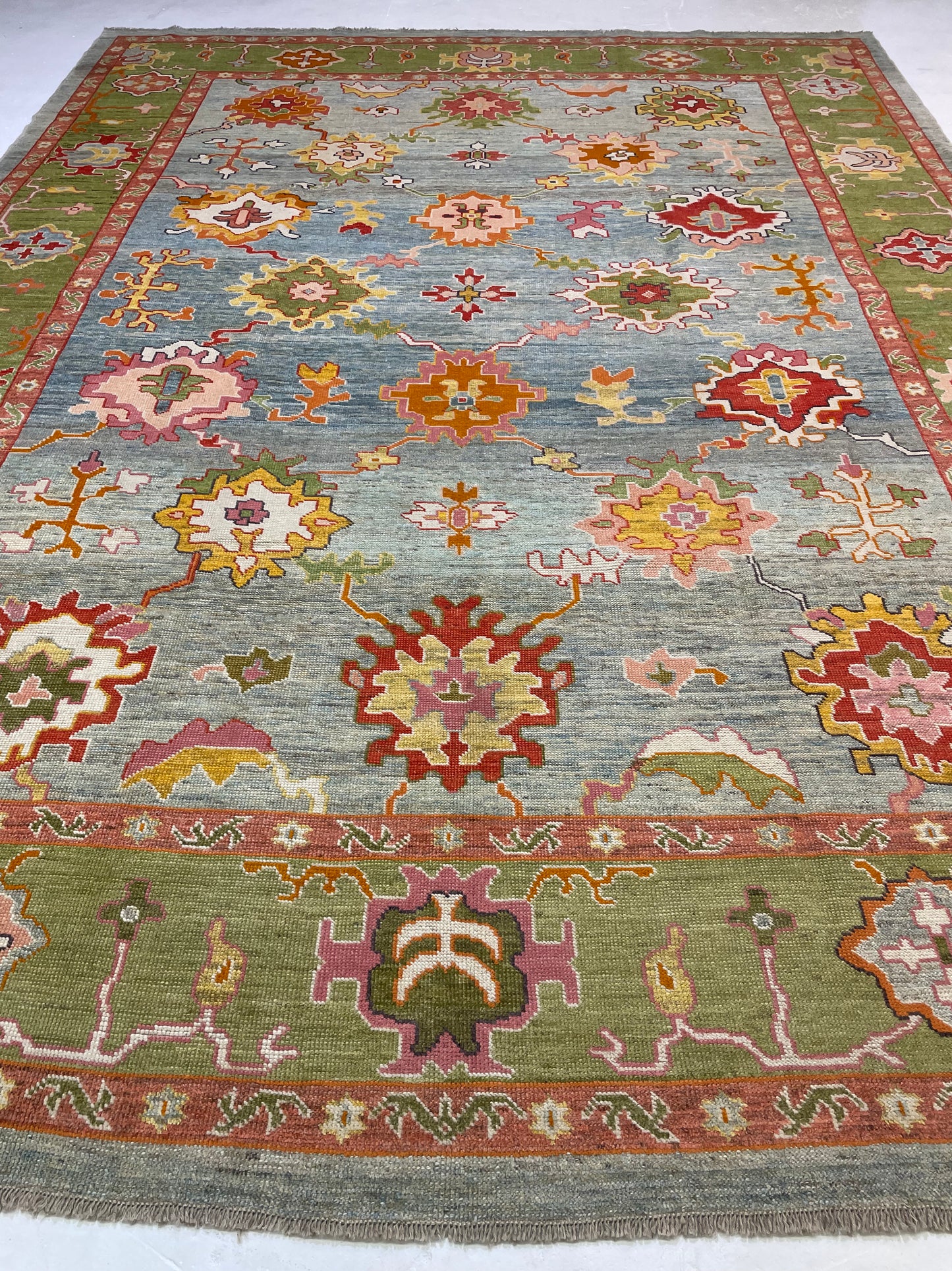 Hand-Knotted Wool Rug Turkish Oushak 11'4" x 14'6"