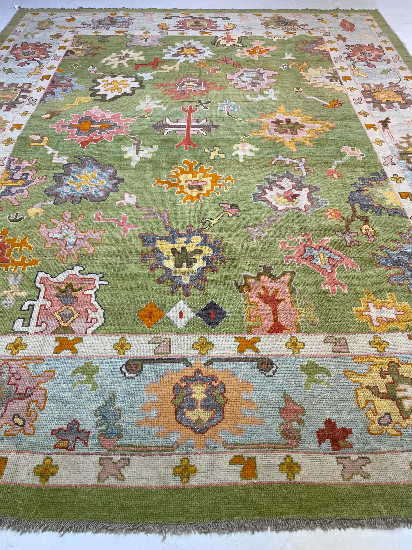 Hand-Knotted Wool Rug Turkish Oushak 11'7" x 14'4"