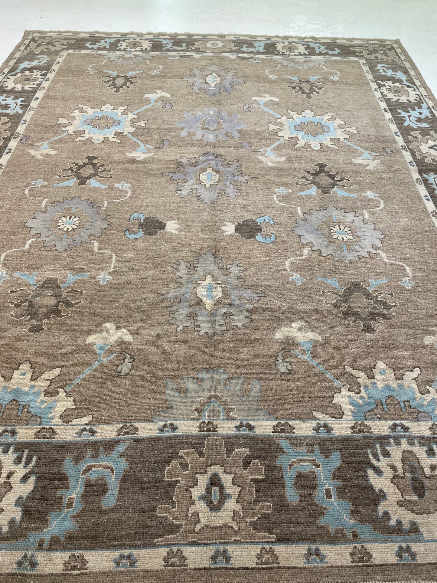 Hand-Knotted Wool Rug Turkish Oushak 10'4" x 13'