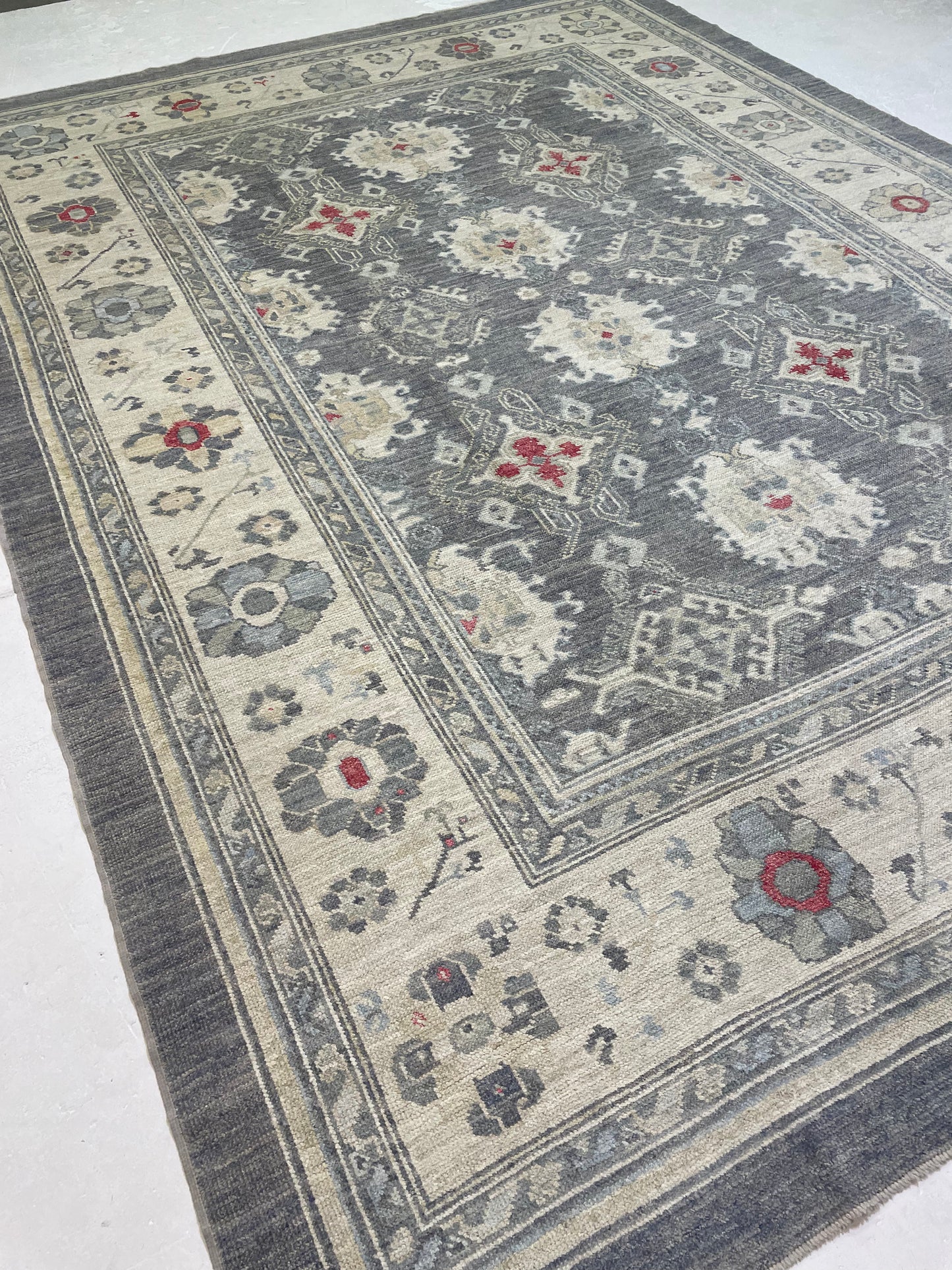 Hand-Knotted Wool Rug Turkish Oushak 9'1" x 12'4"