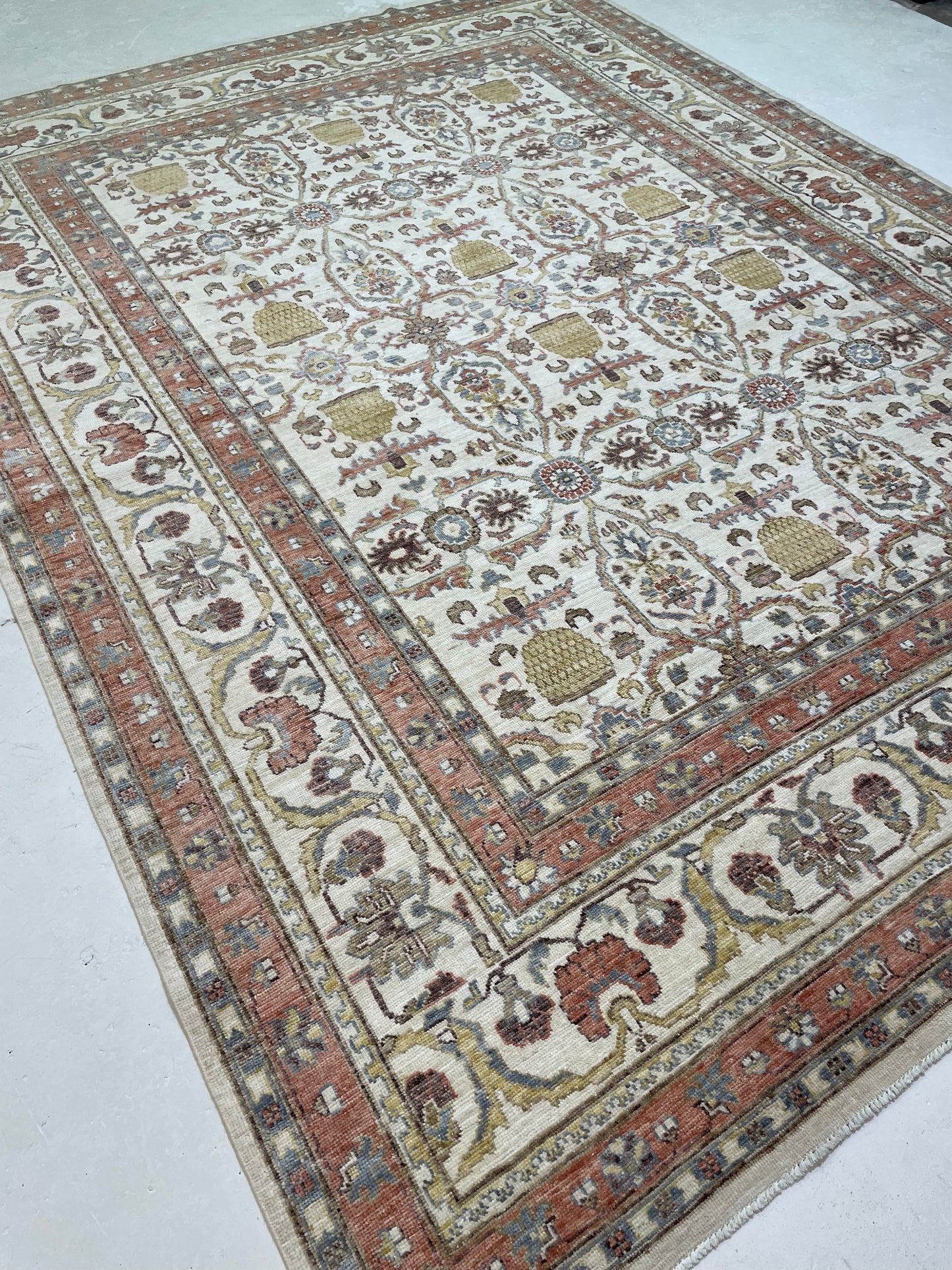 Hand-Knotted Wool Rug Turkish Oushak 8'9" x 11'8"