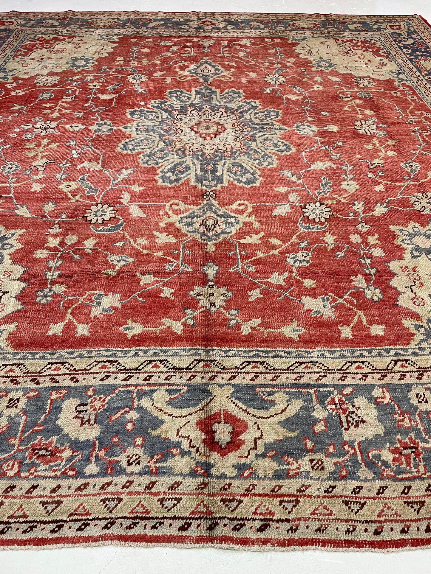 Hand-Knotted Wool Rug Turkish Oushak 12'6" x 13'4"