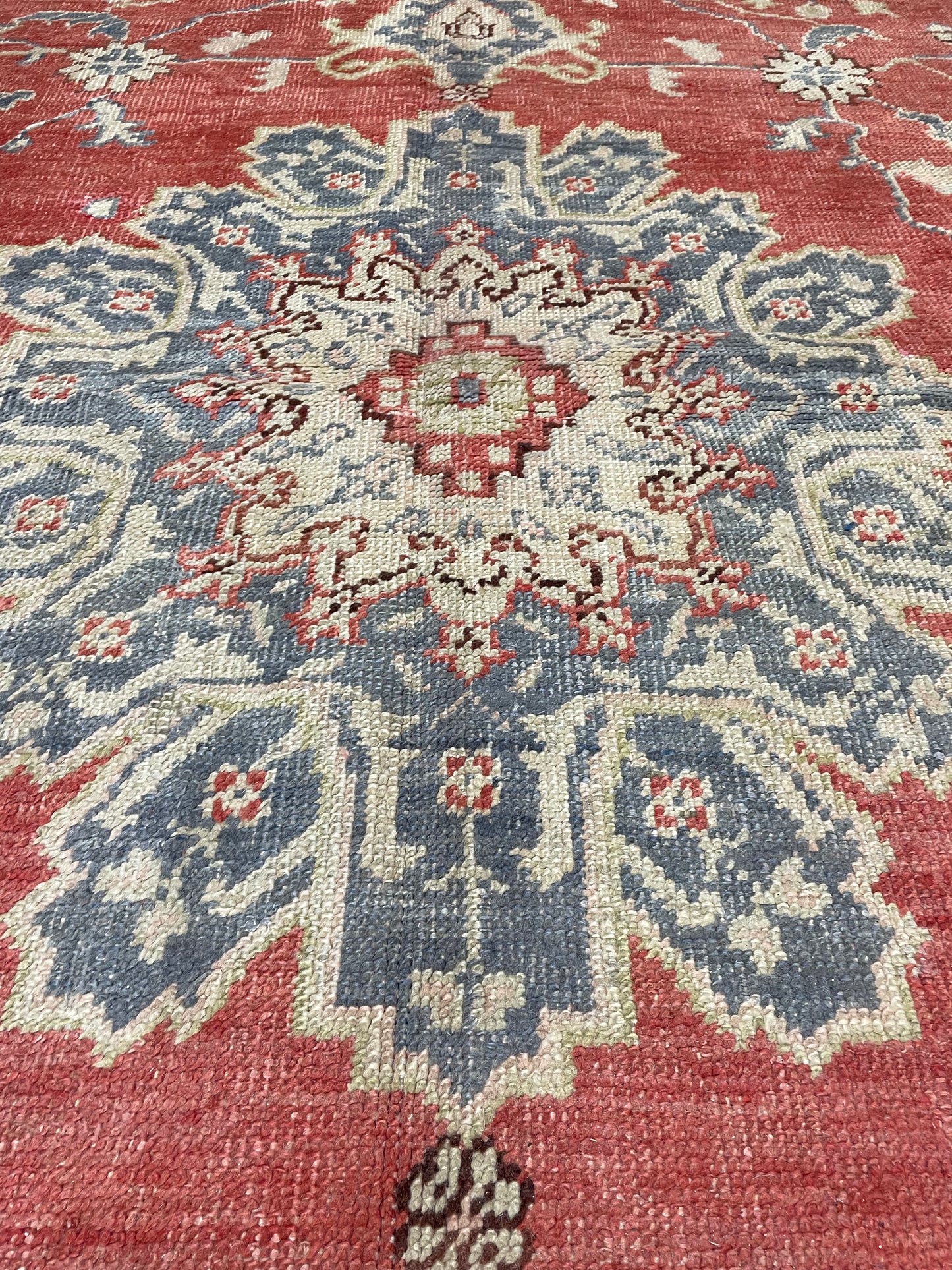 Hand-Knotted Wool Rug Turkish Oushak 12'6" x 13'4"