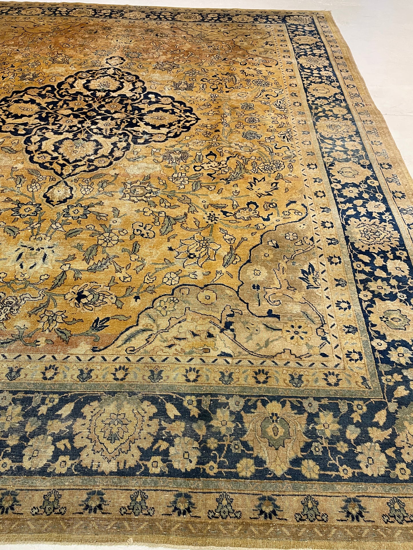 Antique Hand-Knotted Wool Rug Turkish Oushak 10'9" x 12'11"