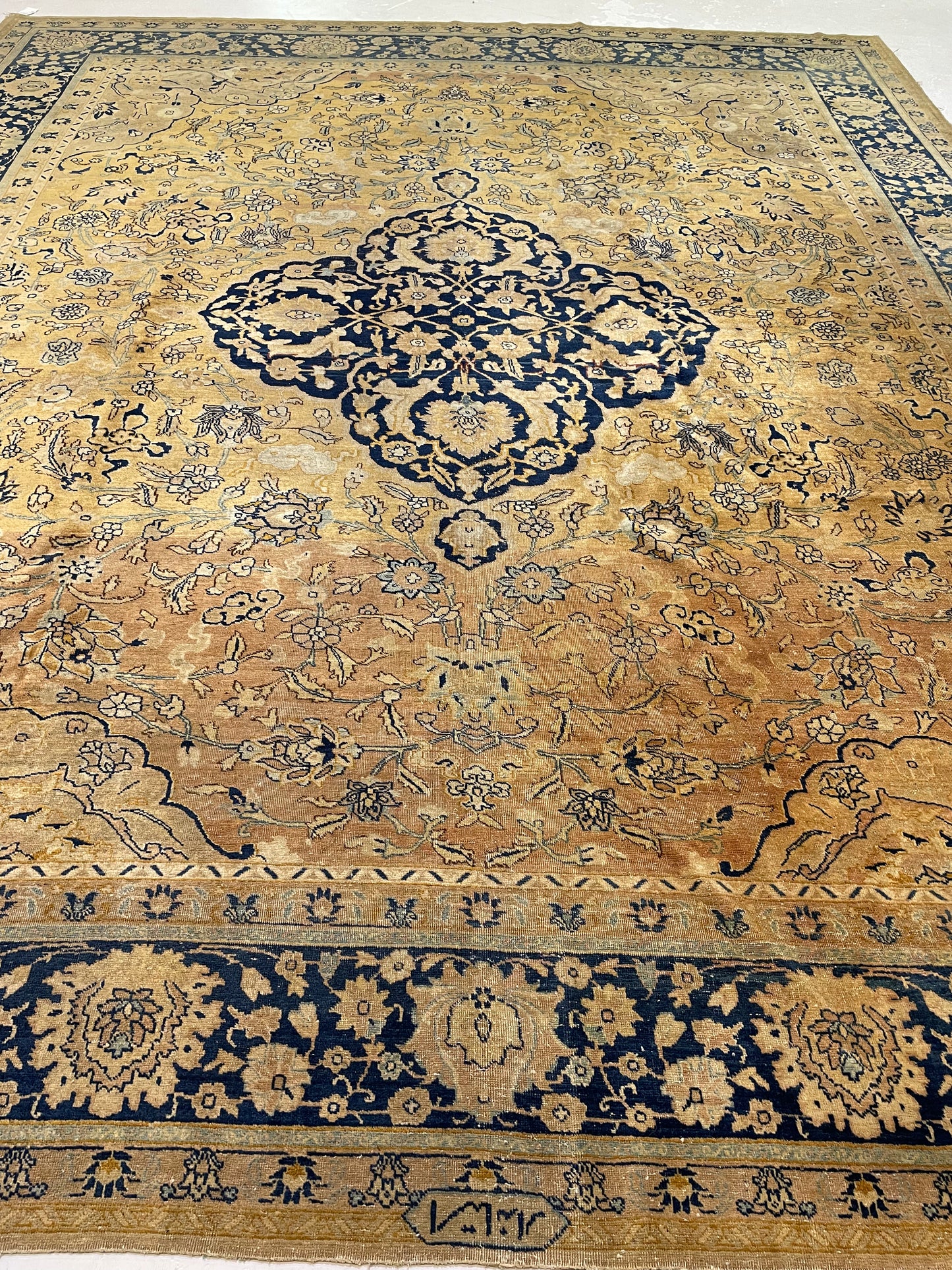 Antique Hand-Knotted Wool Rug Turkish Oushak 10'9" x 12'11"