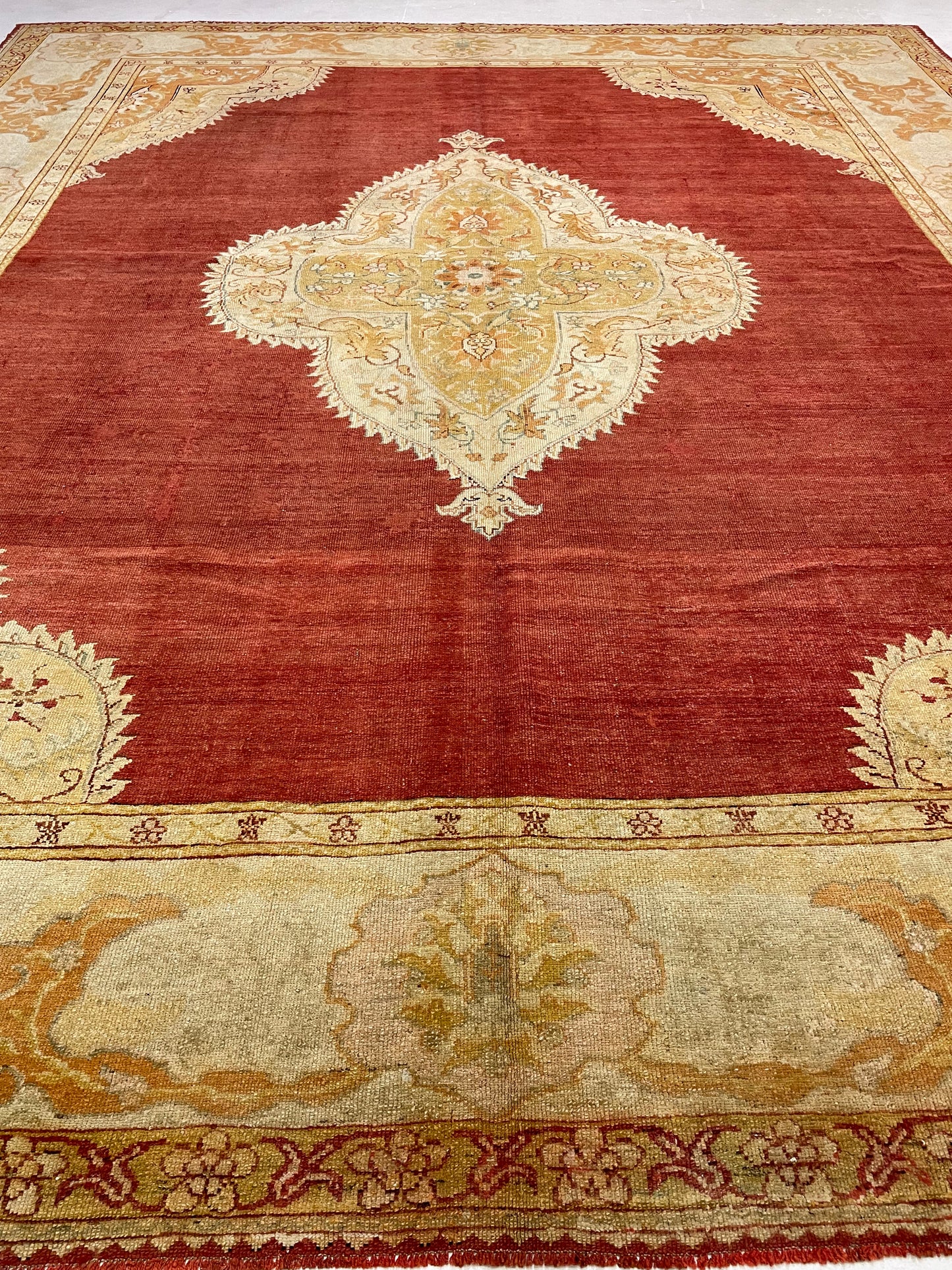 Hand-Knotted Wool Rug Turkish Oushak 12'5" x 14'4"