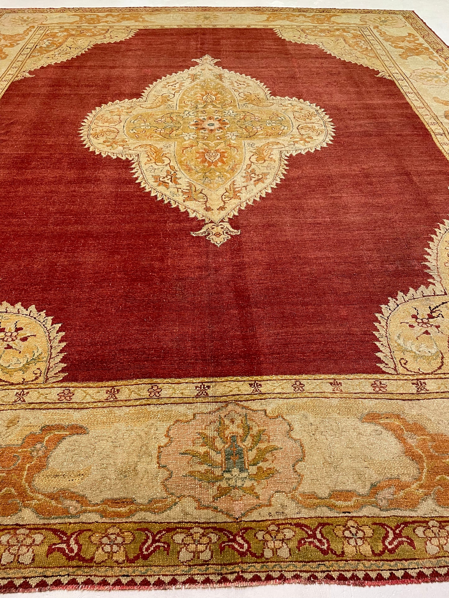 Hand-Knotted Wool Rug Turkish Oushak 12'5" x 14'4"