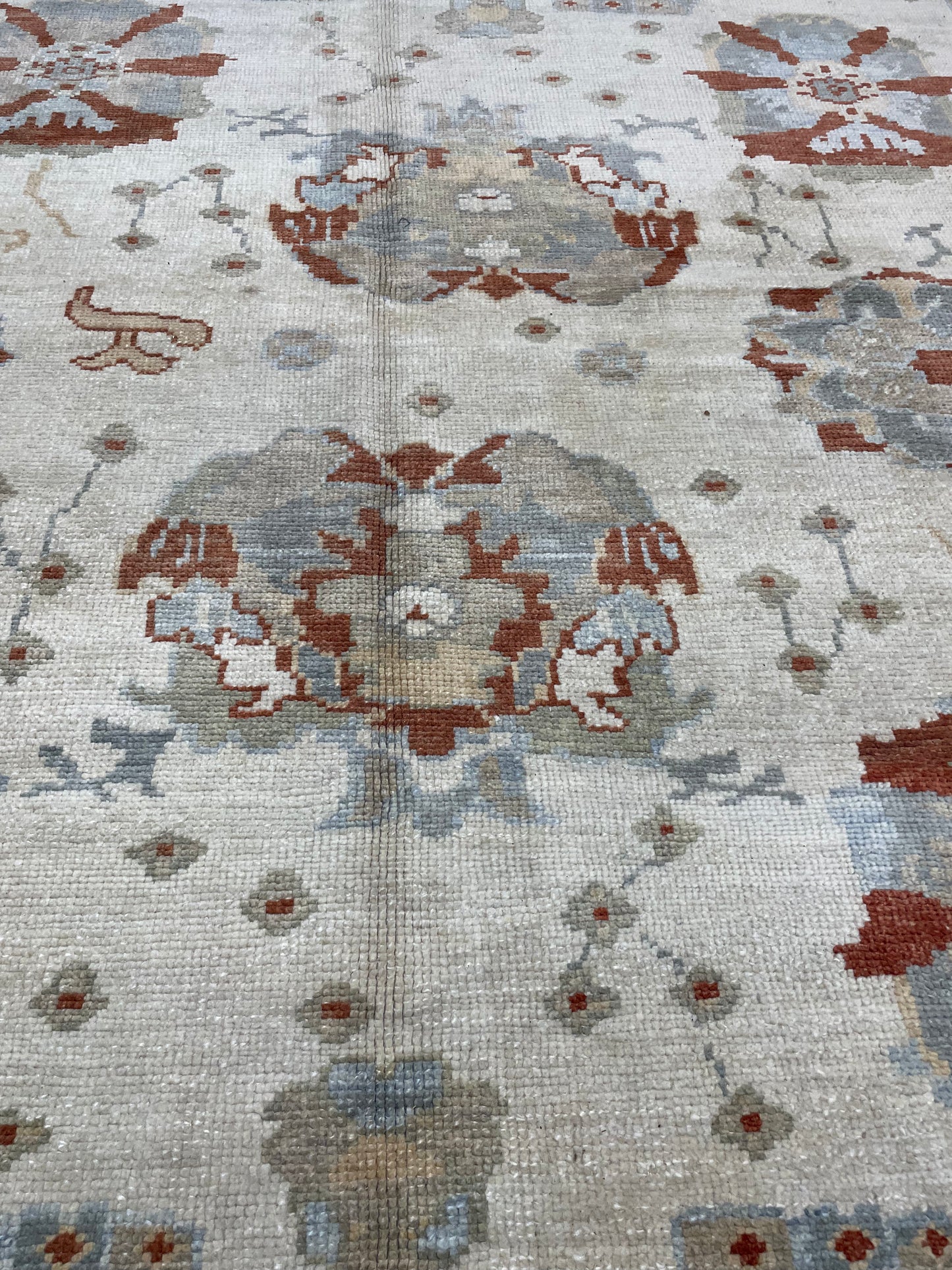 Hand-Knotted Wool Rug Turkish Oushak 12'4" x 14'2"