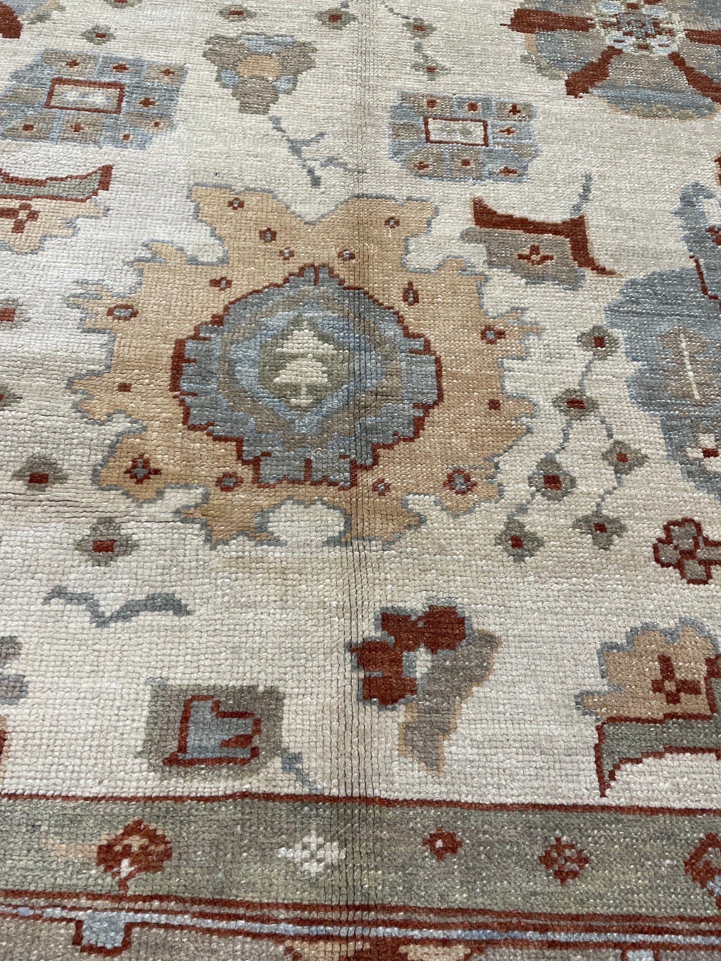 Hand-Knotted Wool Rug Turkish Oushak 12'4" x 14'2"