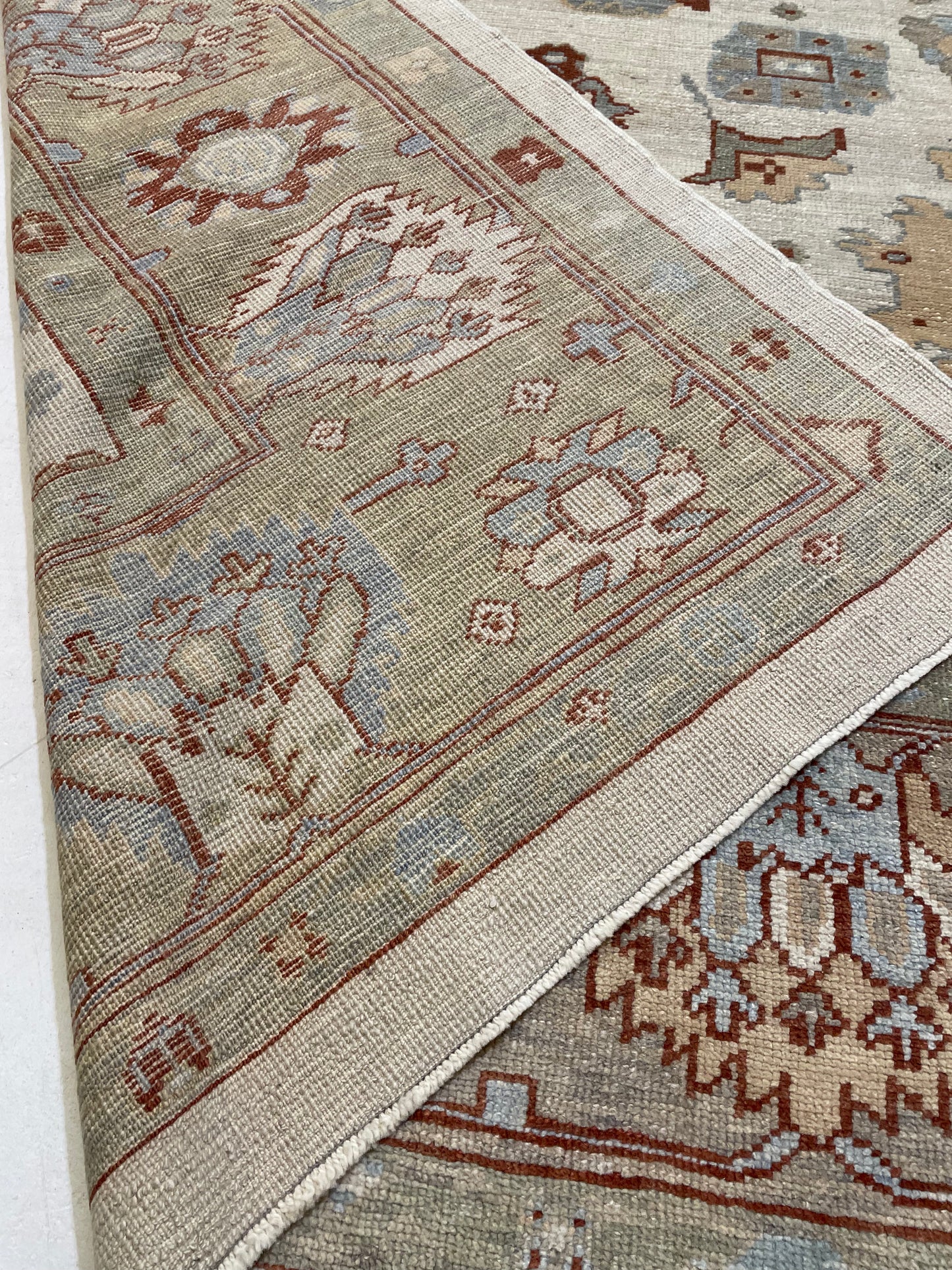 Hand-Knotted Wool Rug Turkish Oushak 12'4" x 14'2"