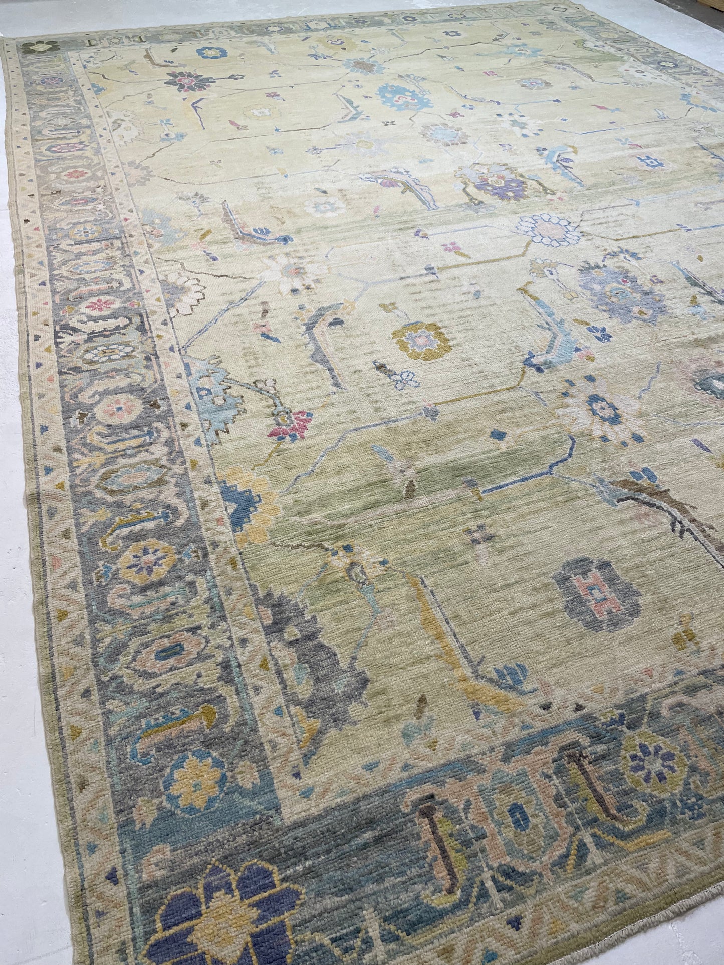 Hand-Knotted Wool Rug Turkish Oushak 12'4" x 16'1"