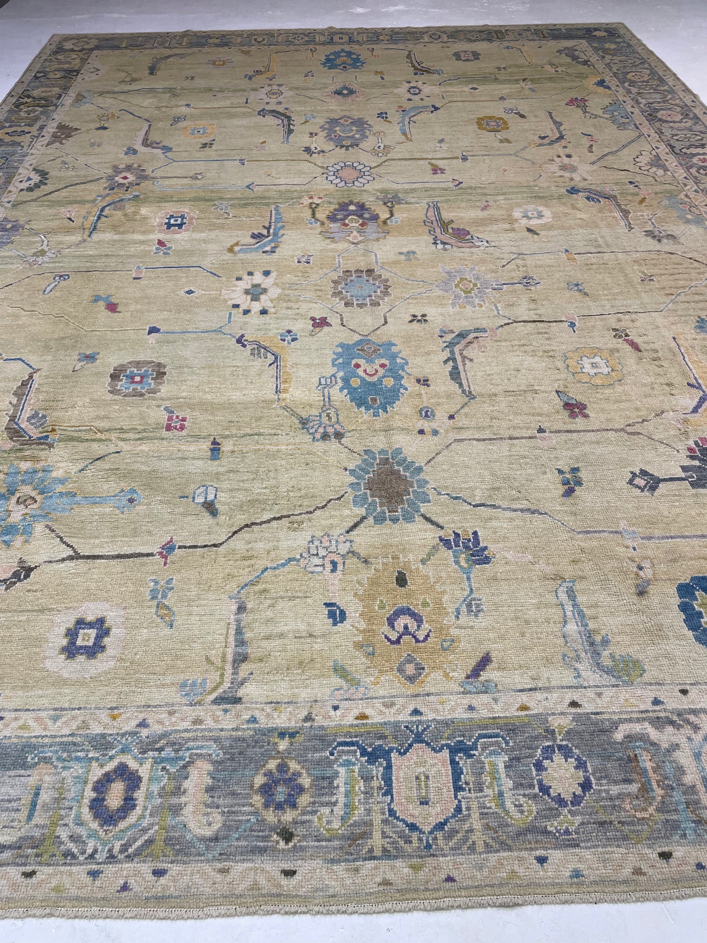 Hand-Knotted Wool Rug Turkish Oushak 12'4" x 16'1"