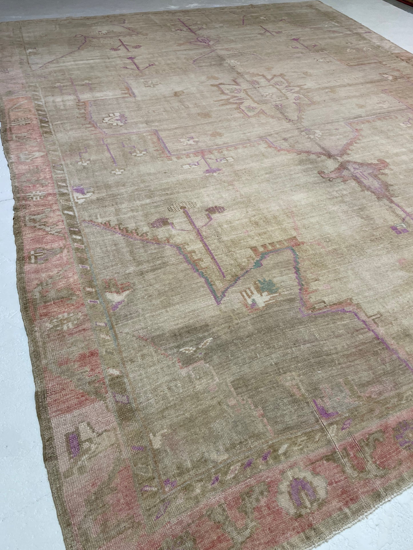 Antique Hand-Knotted Wool Rug Turkish Oushak 12' x 15'11"