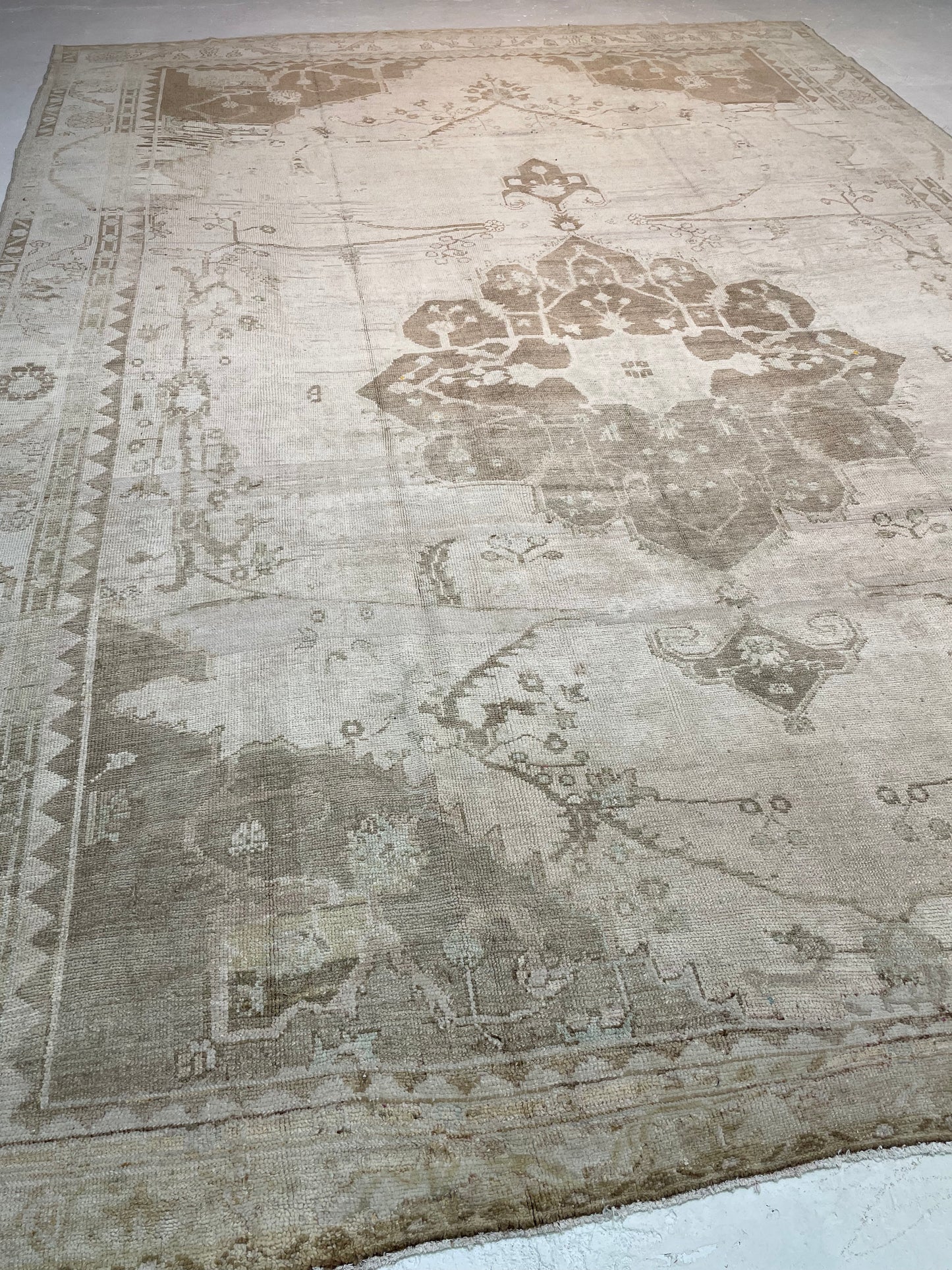 Antique Hand-Knotted Wool Rug Turkish Oushak 10'3" x 14'
