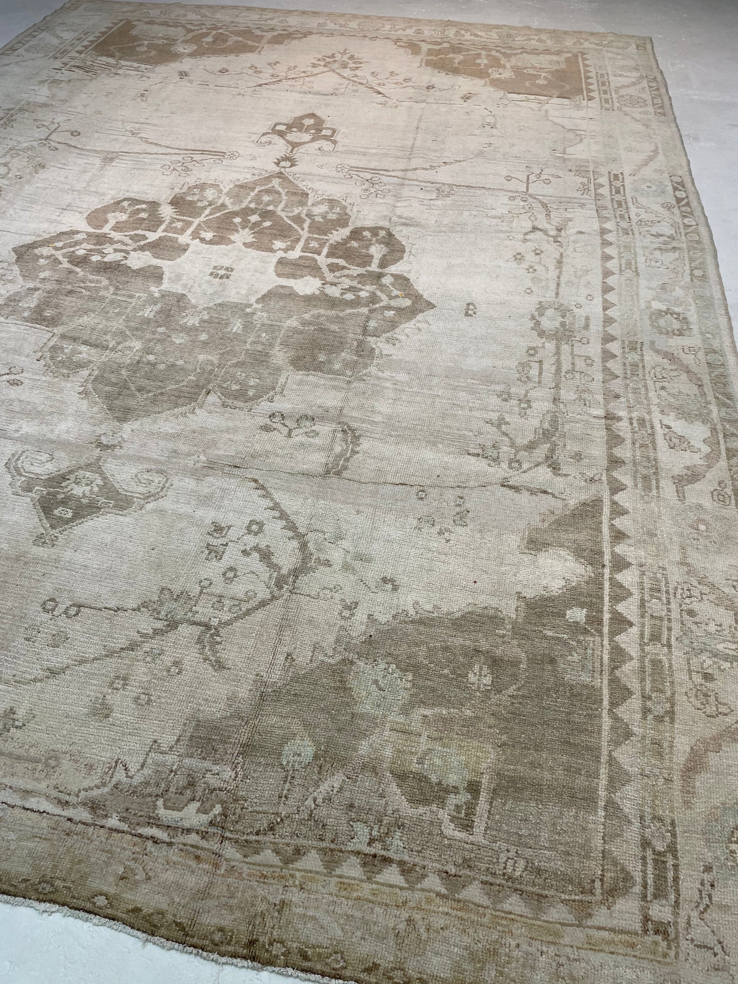 Antique Hand-Knotted Wool Rug Turkish Oushak 10'3" x 14'
