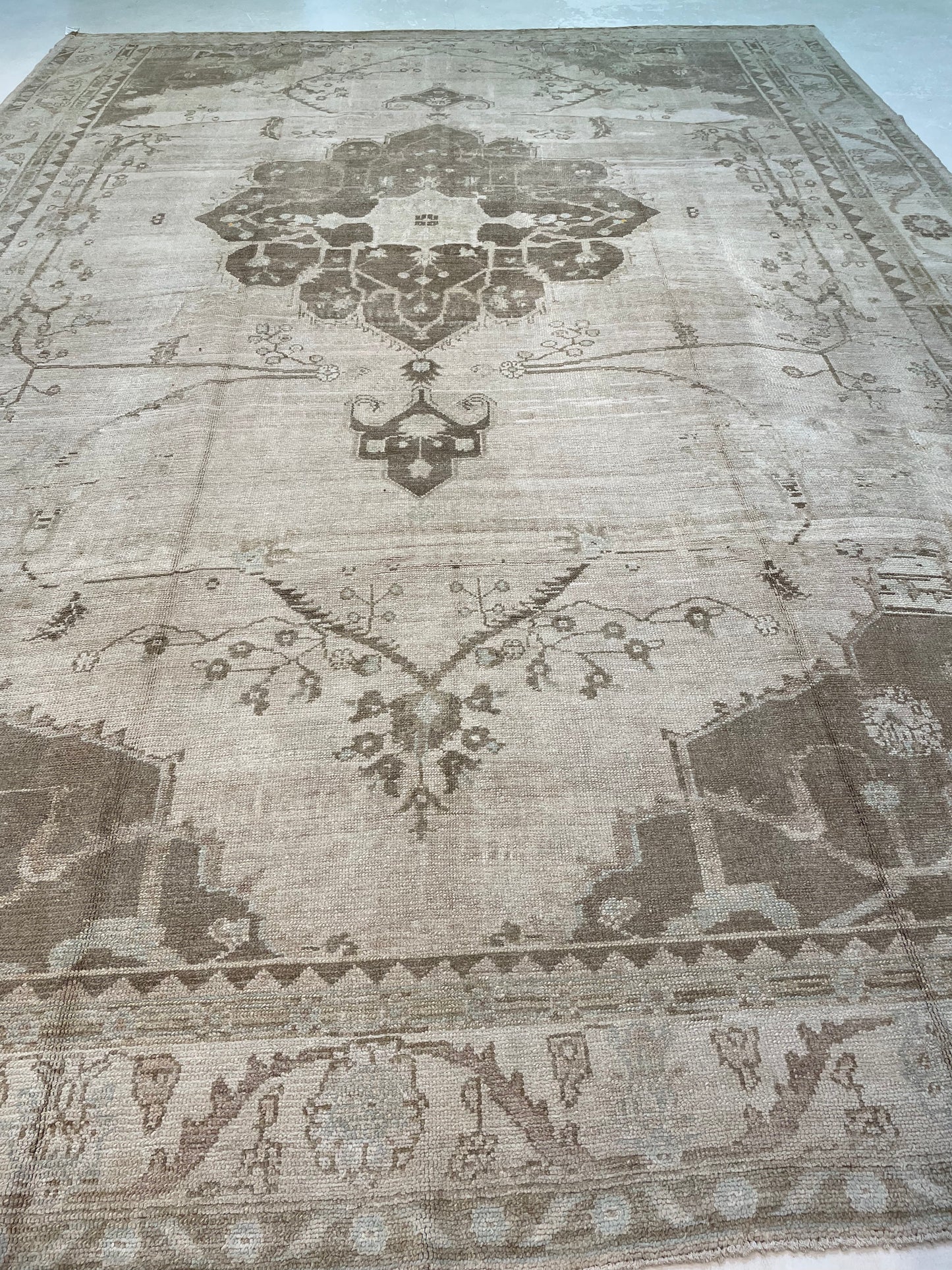 Antique Hand-Knotted Wool Rug Turkish Oushak 10'3" x 14'